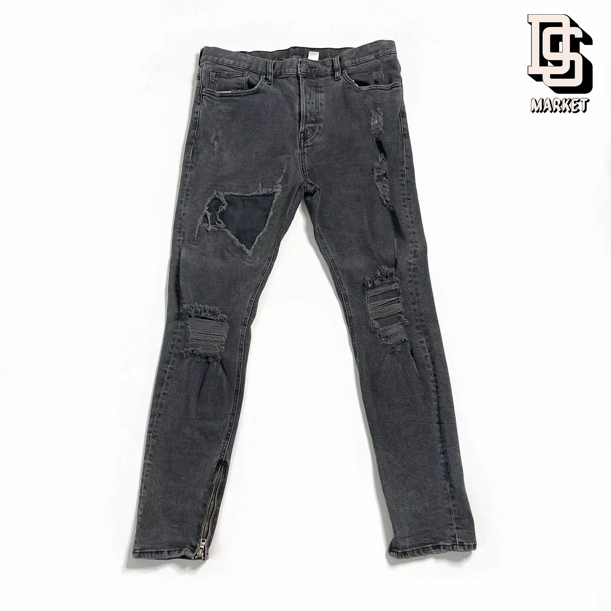 H&M Denim H&M DIVIDED DISTRESSED ZIPPER JEANS DENIM 34 BLACK