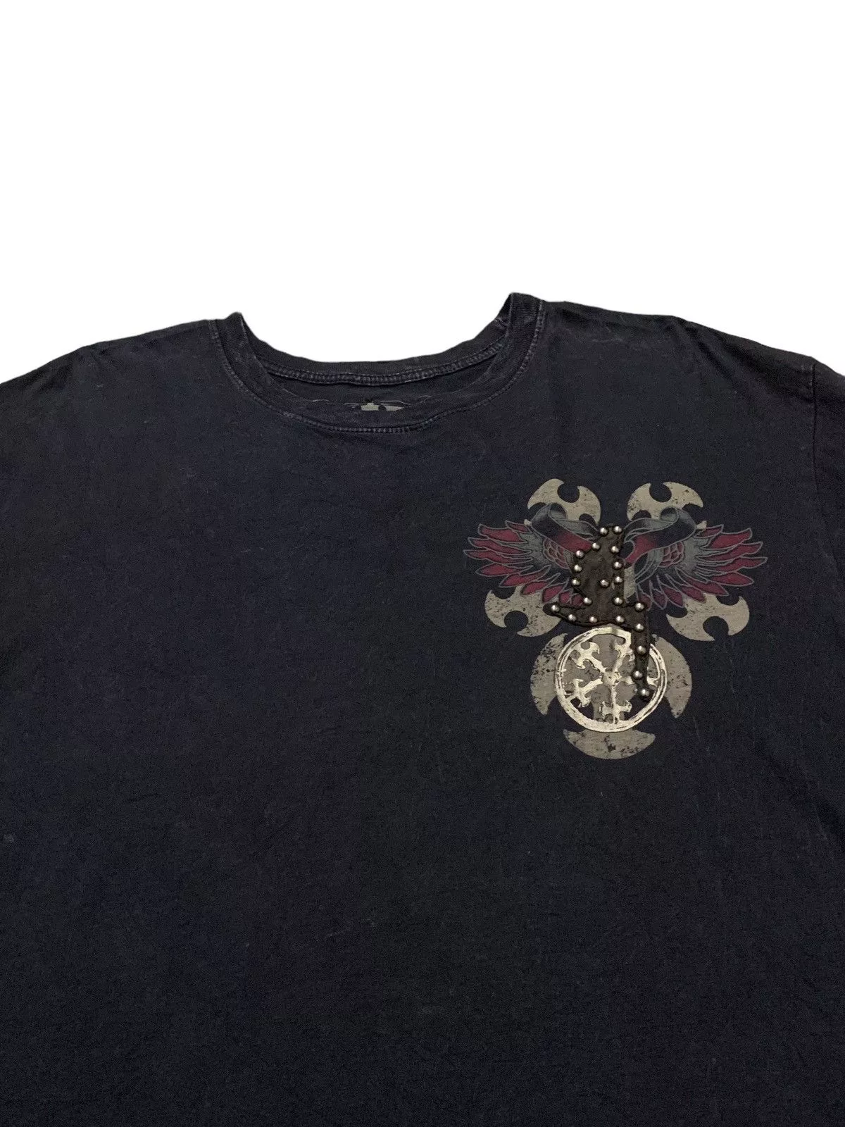 Affliction Short Sleeve T Shirts Affliction × Ed Hardy × Hysteric Glamour Vintage Balenciaga Affliction Style Studded Leather Tshirt Black