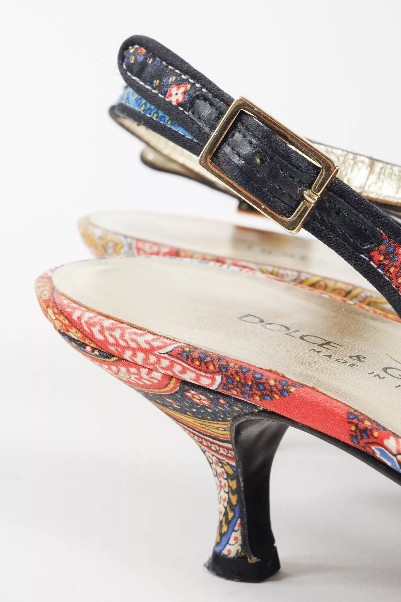 Dolce & Gabbana Heels Dolce & Gabbana Patchwork Print Cameo Slingback Heels Multi