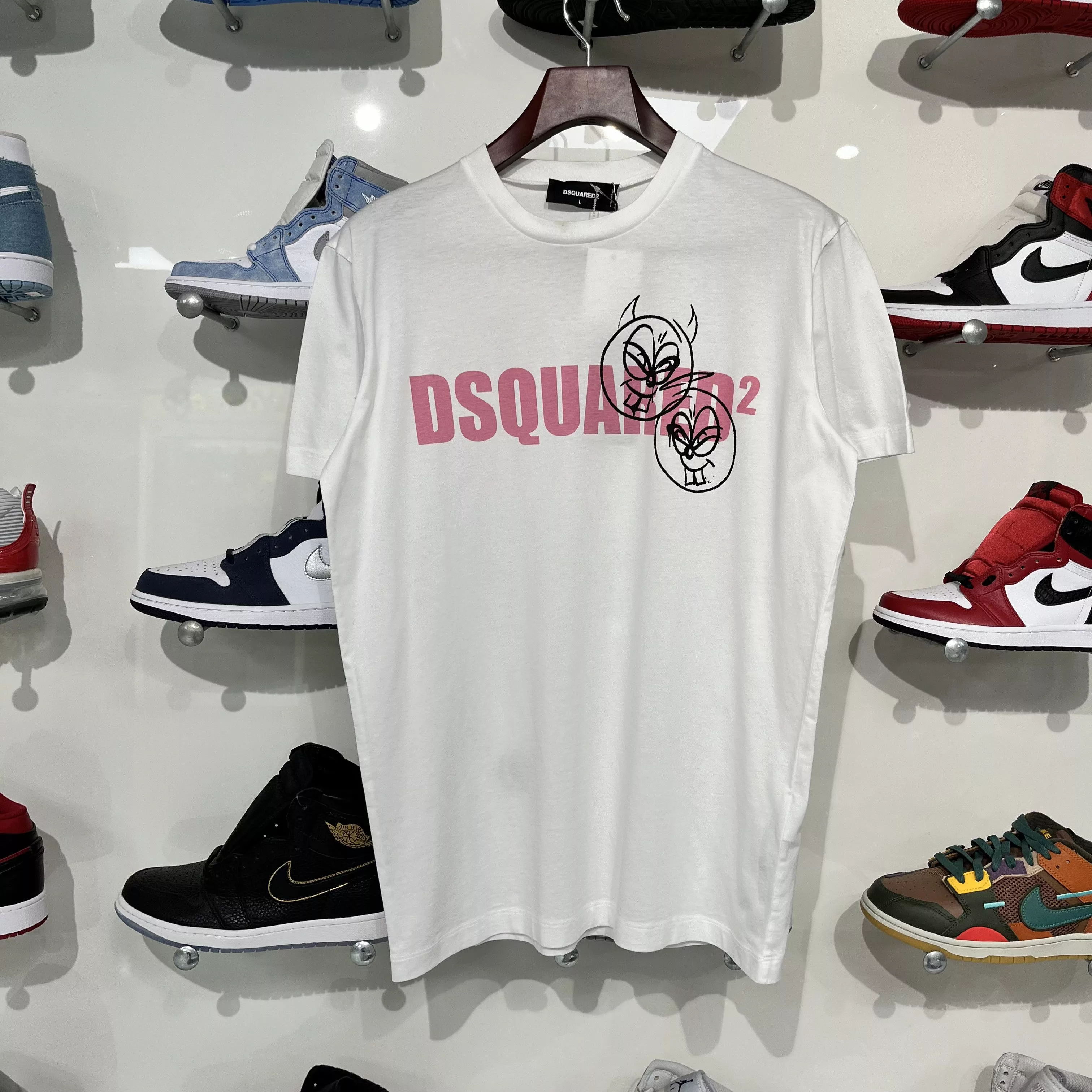Dsquared2 Short Sleeve T Shirts Dsquared2 Logo-Print Cotton T-Shirt White/Pink