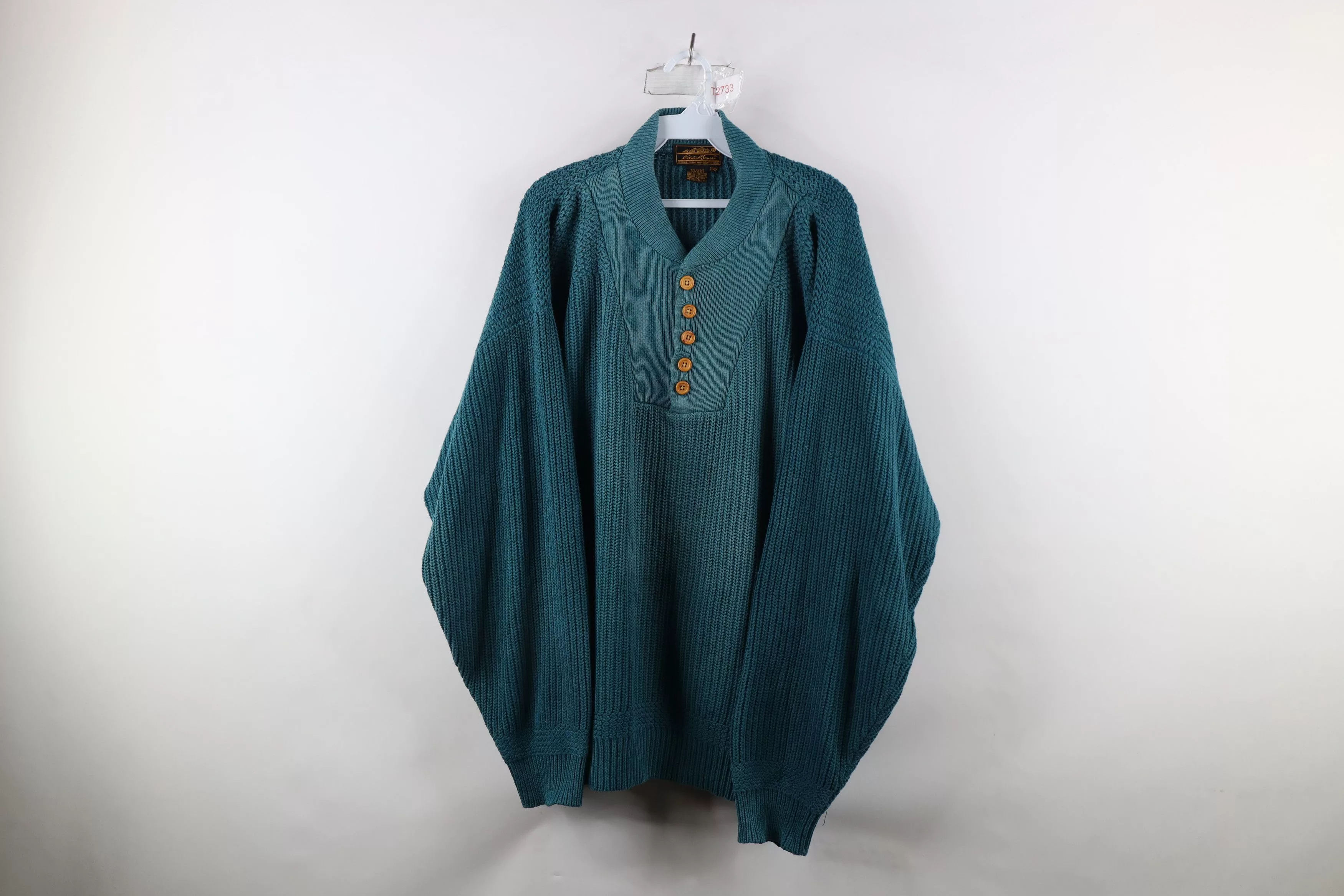 Eddie Bauer Sweaters Knitwear Eddie Bauer × Vintage Vintage 90s Eddie Bauer Cotton Ribbed Knit Henley Sweater Blue