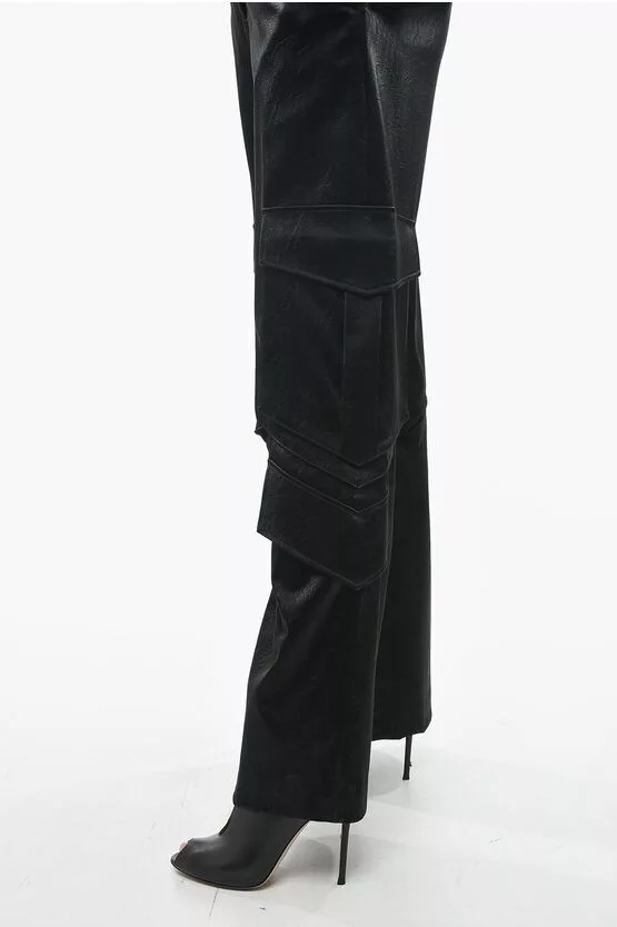 MSGM Pants MSGM og1mm0724 Satin Cargo Belt Pants in Black