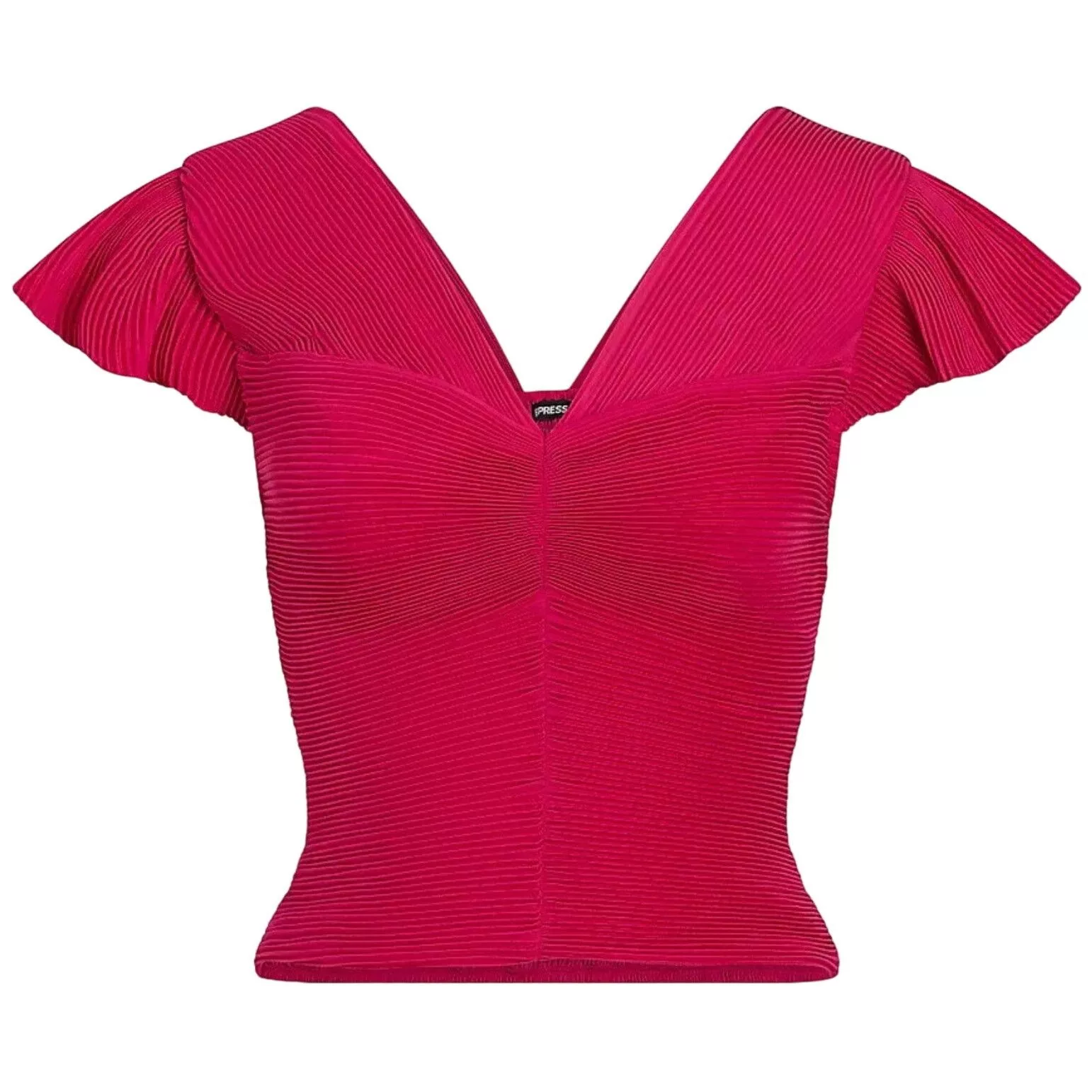 Express Blouses Express Pleated Flutter Sleeve Cropped Top in Pink, Size M