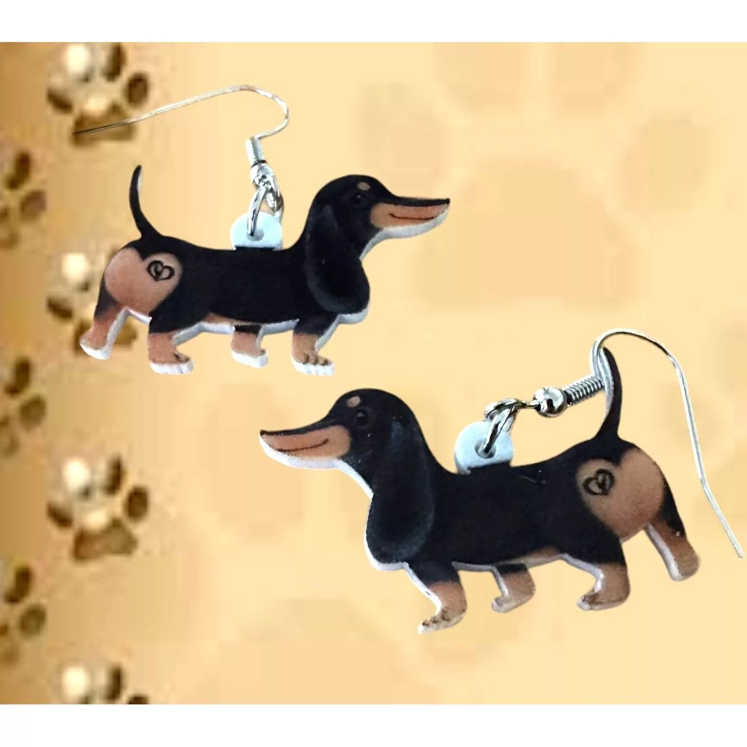 Handmade Earrings Handmade Dachshund Earrings New Dangle Hooks Double Sided Black Tan W Multi Vintage
