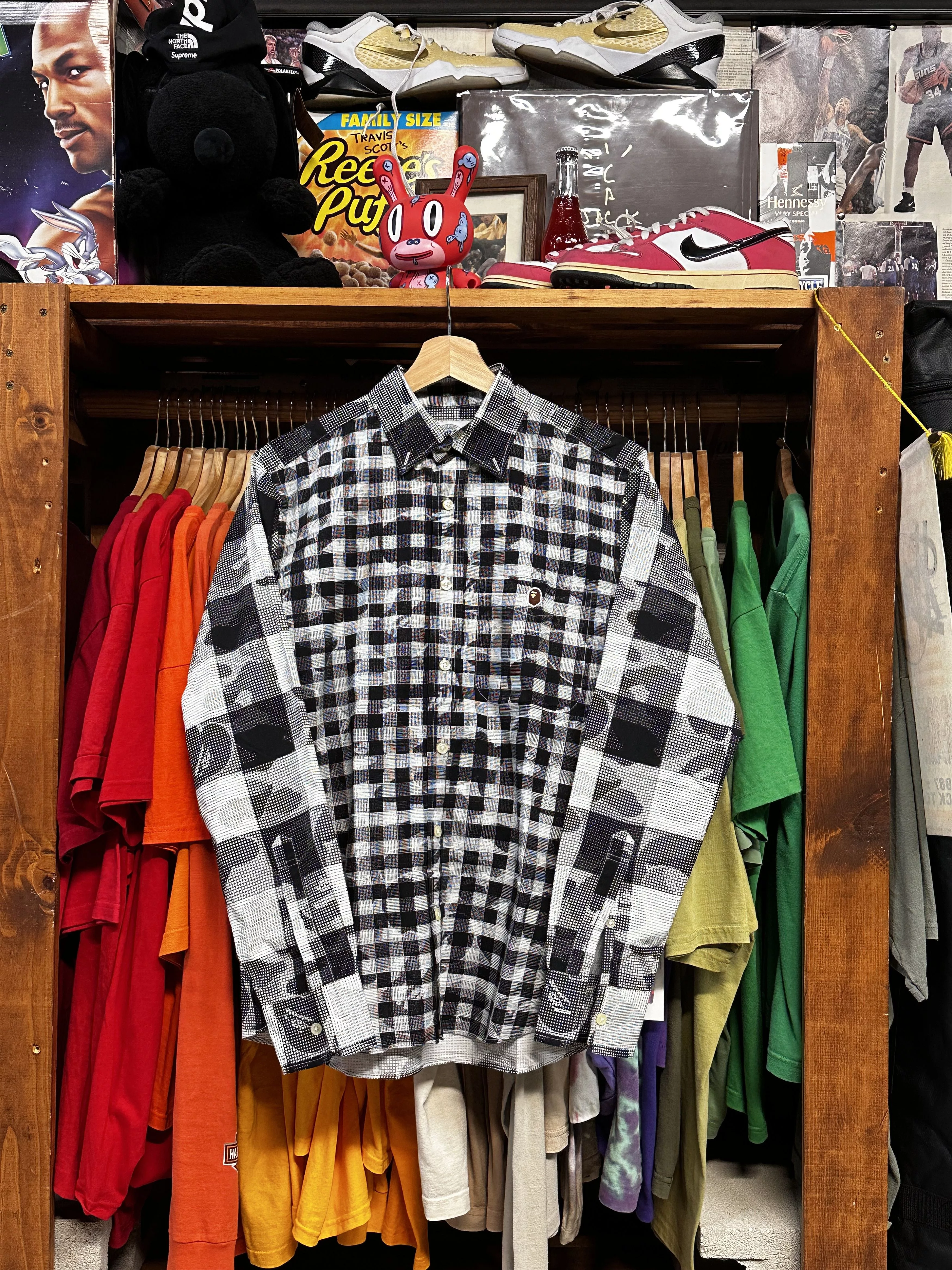 Bape Shirts Button Ups BAPE Checkered Black and White Camo Button Up