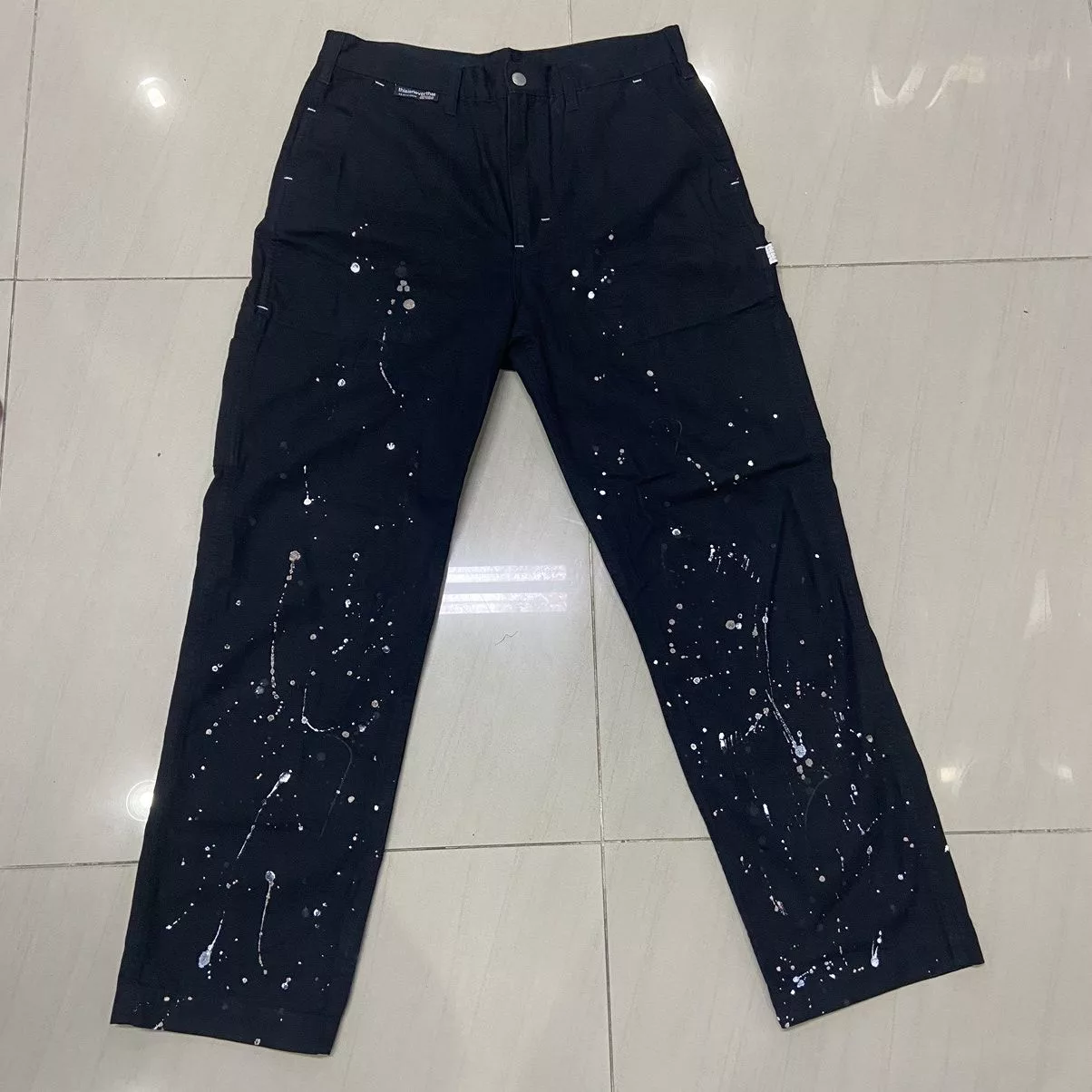 Designer Casual Pants Designer × thisisneverthat Rare 🔥 Thisisneverthat Splash Paint Design CarpenterPant Black Streetwear