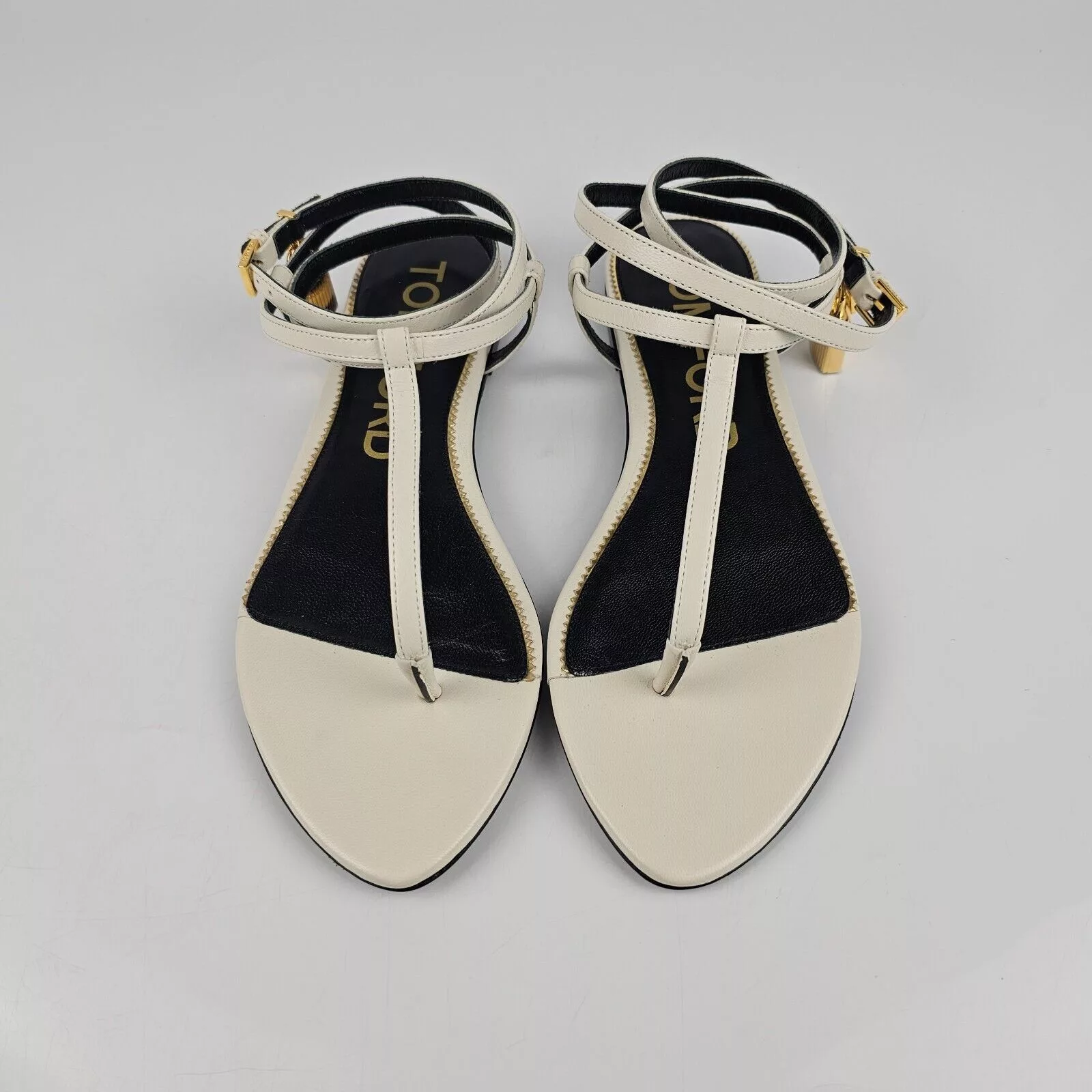 Tom Ford Flats Tom Ford Padlock White Leather Sandals New