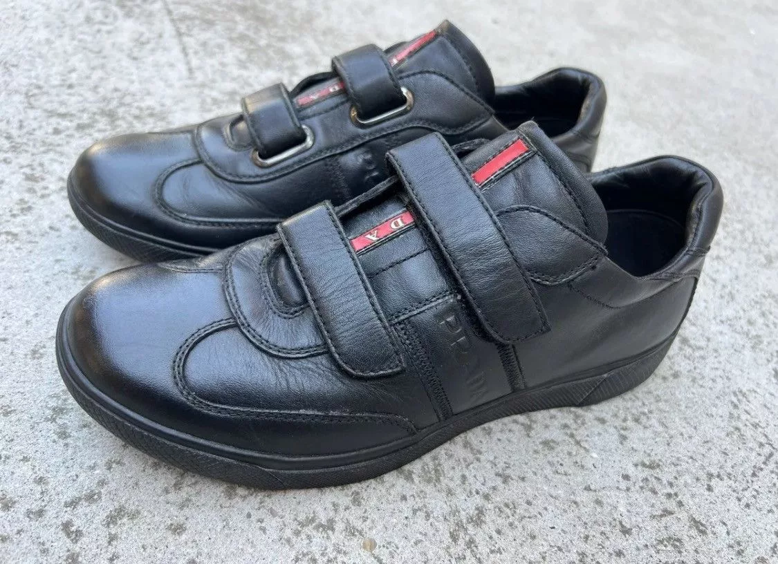 Prada Low Top Sneakers Authentic💫Prada💫2 Strap Leather Sneaker (4P 1317) Black
