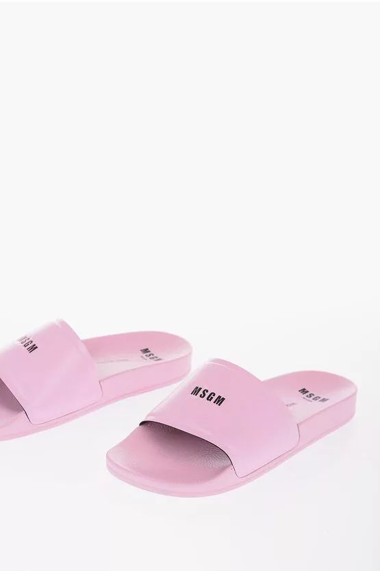 MSGM Slip Ons MSGM og1mm0724 Solid Contrasting Logo Sliders in Pink