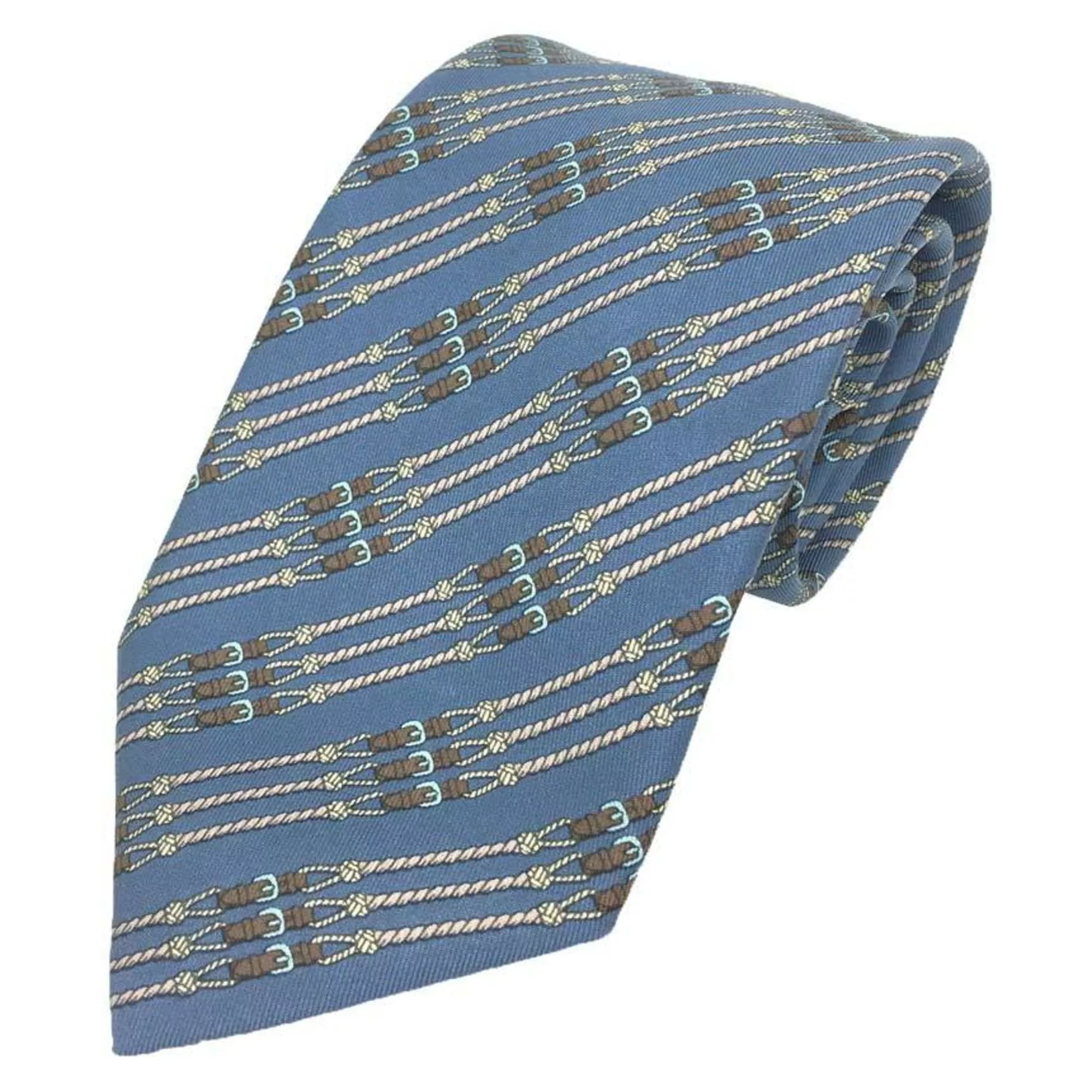 Hermes Miscellaneous HERMES tie, blue, horse harness pattern, silk, for men, aq10129 10013480