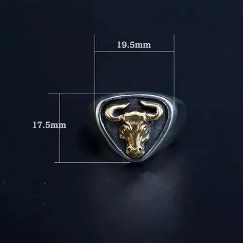 Vintage Jewelry Watches Vintage Retro Personality Bull Pattern Ring Open Size Silver Streetwear