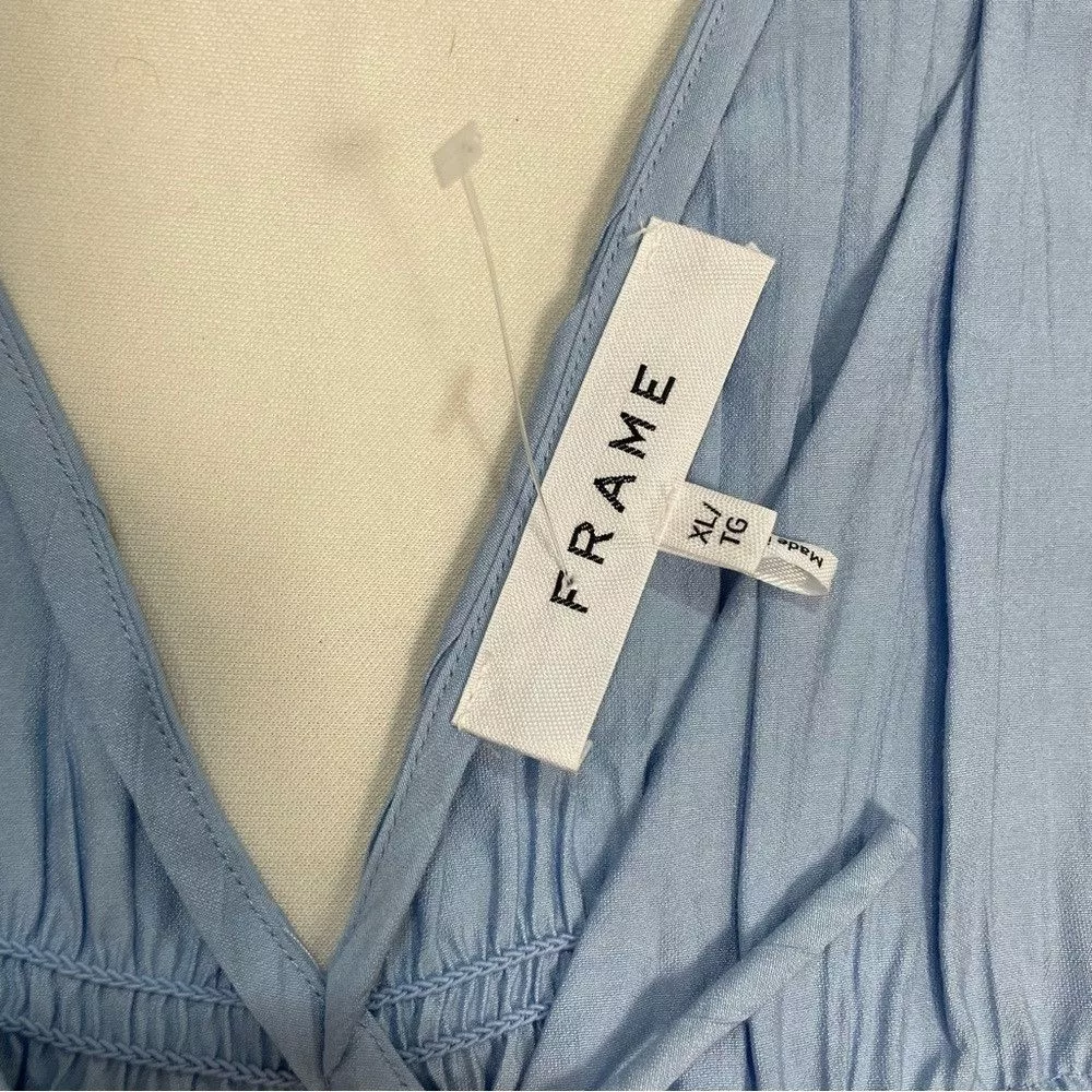 Frame Blouses New Frame Tie Front Cinched Crinkle Light Blue Blouse Tank