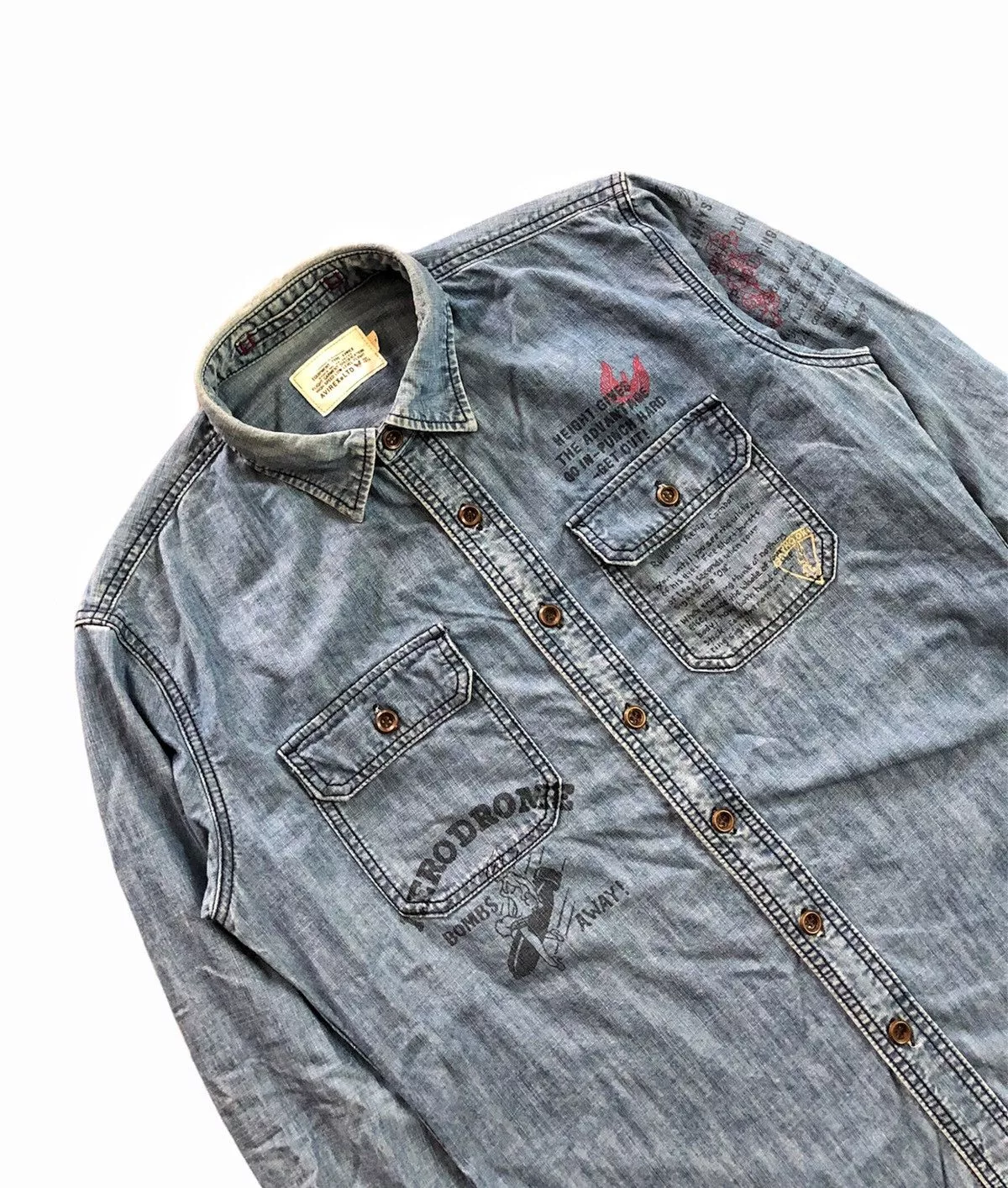 Alpha Industries Shirts Button Ups Alpha Industries × Avirex × Loopwheeler Rare 2000's Avirex denim statement shirt Multi