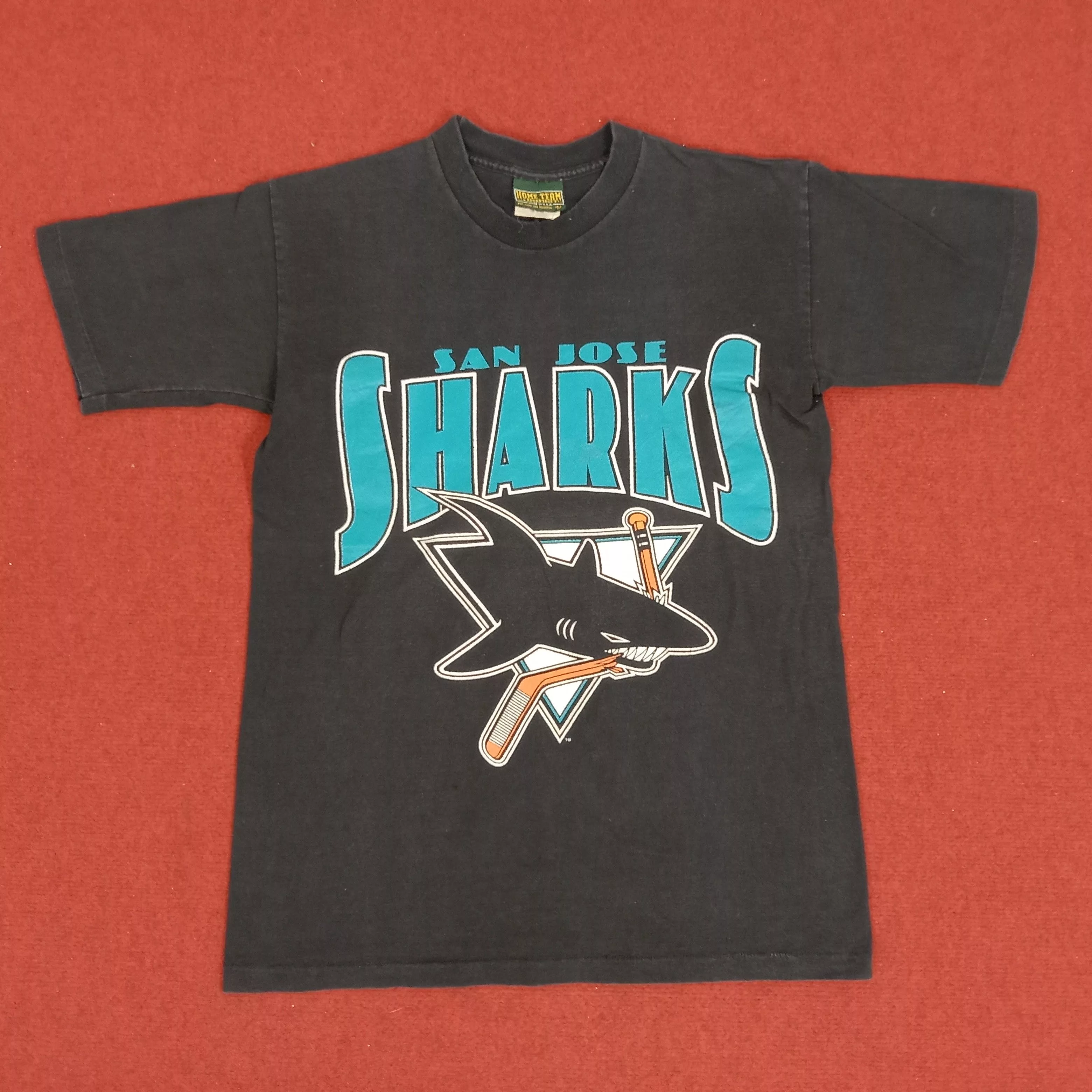 NHL Short Sleeve T Shirts NHL × Vintage San Jose Shark Logo Design American Sports NHL Tshirt Black