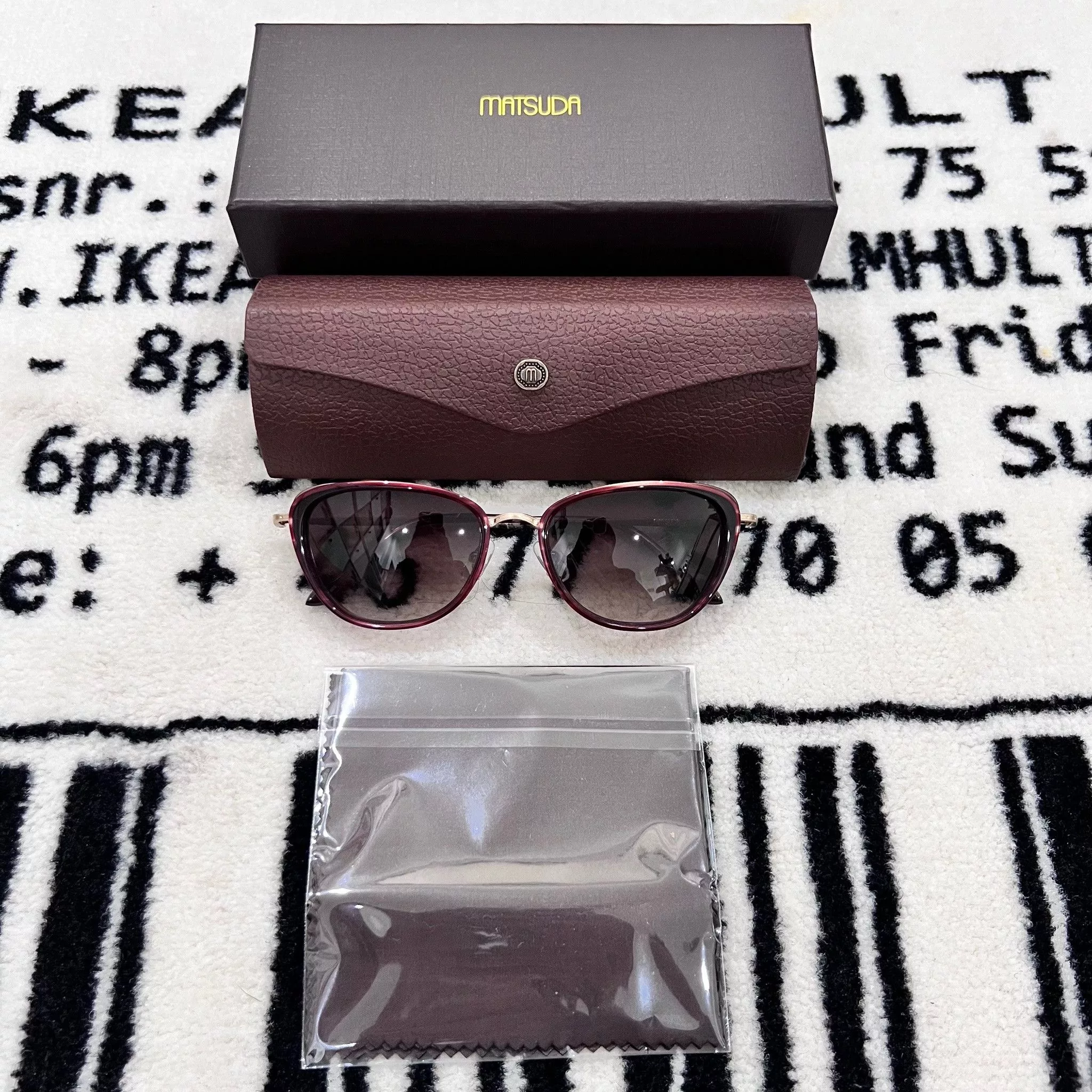 Matsuda Sunglasses Matsuda 3095 Oval Cat Eye Side Shield Sunglasses - Bordeaux Multi