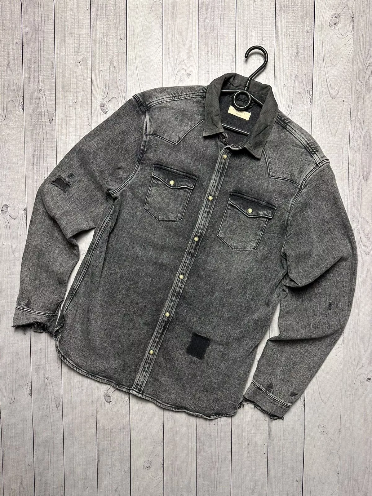 Allsaints Shirts Button Ups Allsaints × Vintage Vintage Allsaints denim shirt distressed size M grey rare Gray Streetwear