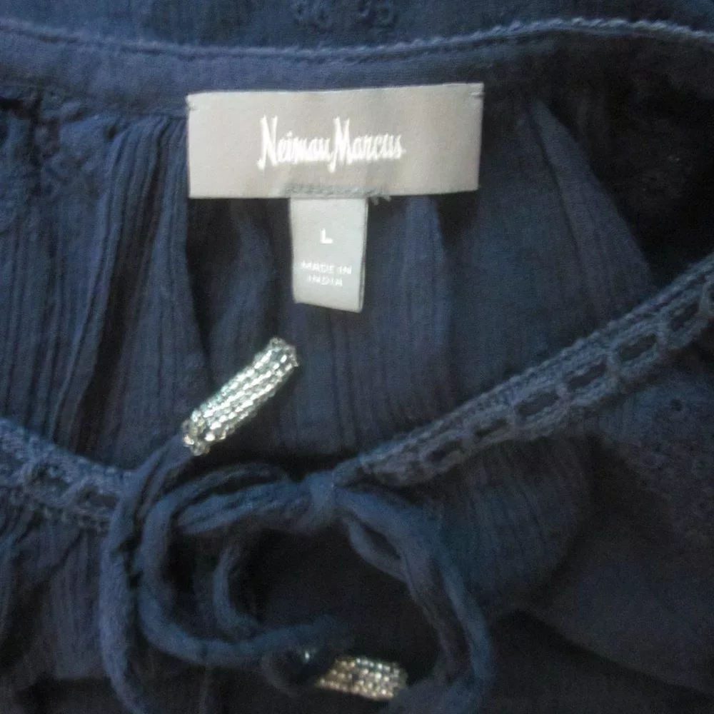 Neiman Marcus Blouses Neiman Marcus Neumann Marcus Size L Navy Blue Gauze Cotton Summer Top Cove