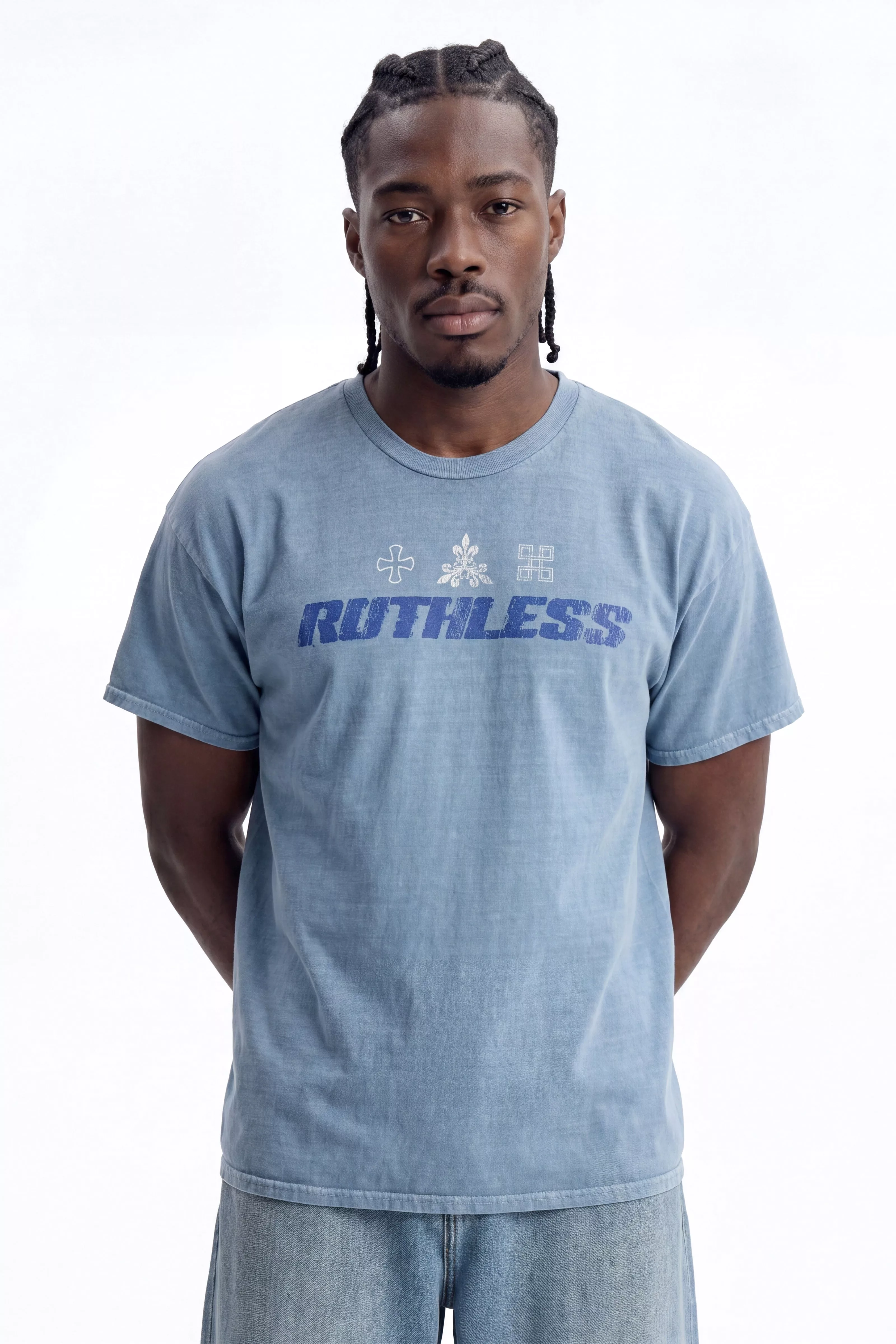 Ruthless Chaos Oversized Washed Short Sleeve Tee - Indigo