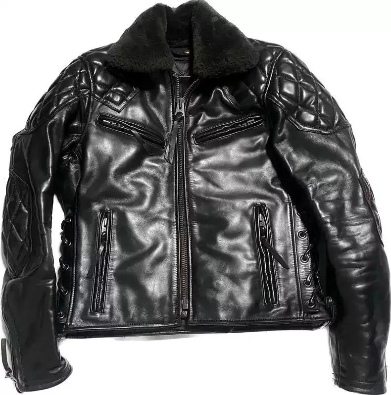 Kadoya Leather Jackets kadoya evo Diamond lattice straight lapel leather coat Black