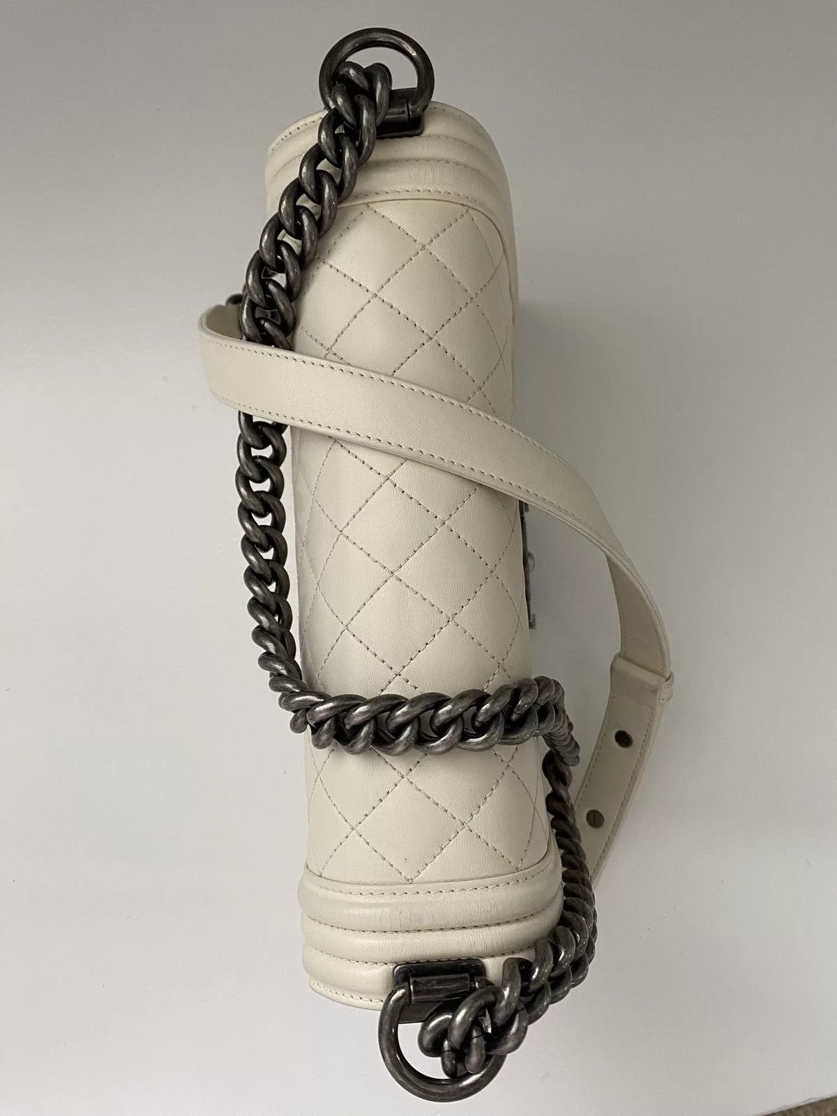 Chanel Shoulder Bags Authentic Chanel Medium Boy Quilted Bag White