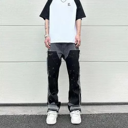 Jean Denim Black Graffiti Wide Jeans