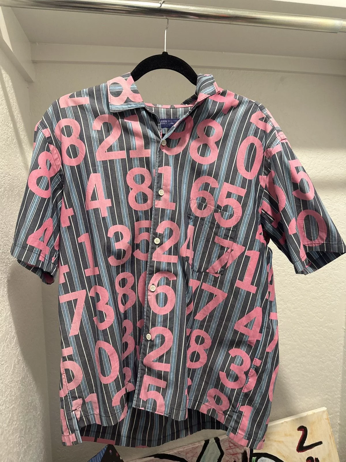 Comme des Garcons Short Sleeve T Shirts Comme des Garcons × Junya Watanabe Junya Watanabe “Numbers” button up shirt AD2002 Pink