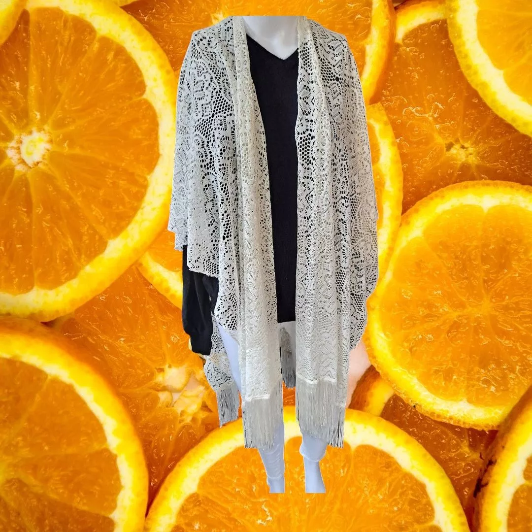 Other Sweaters Other White Crochet Doily Open Front Cape Size OSFM