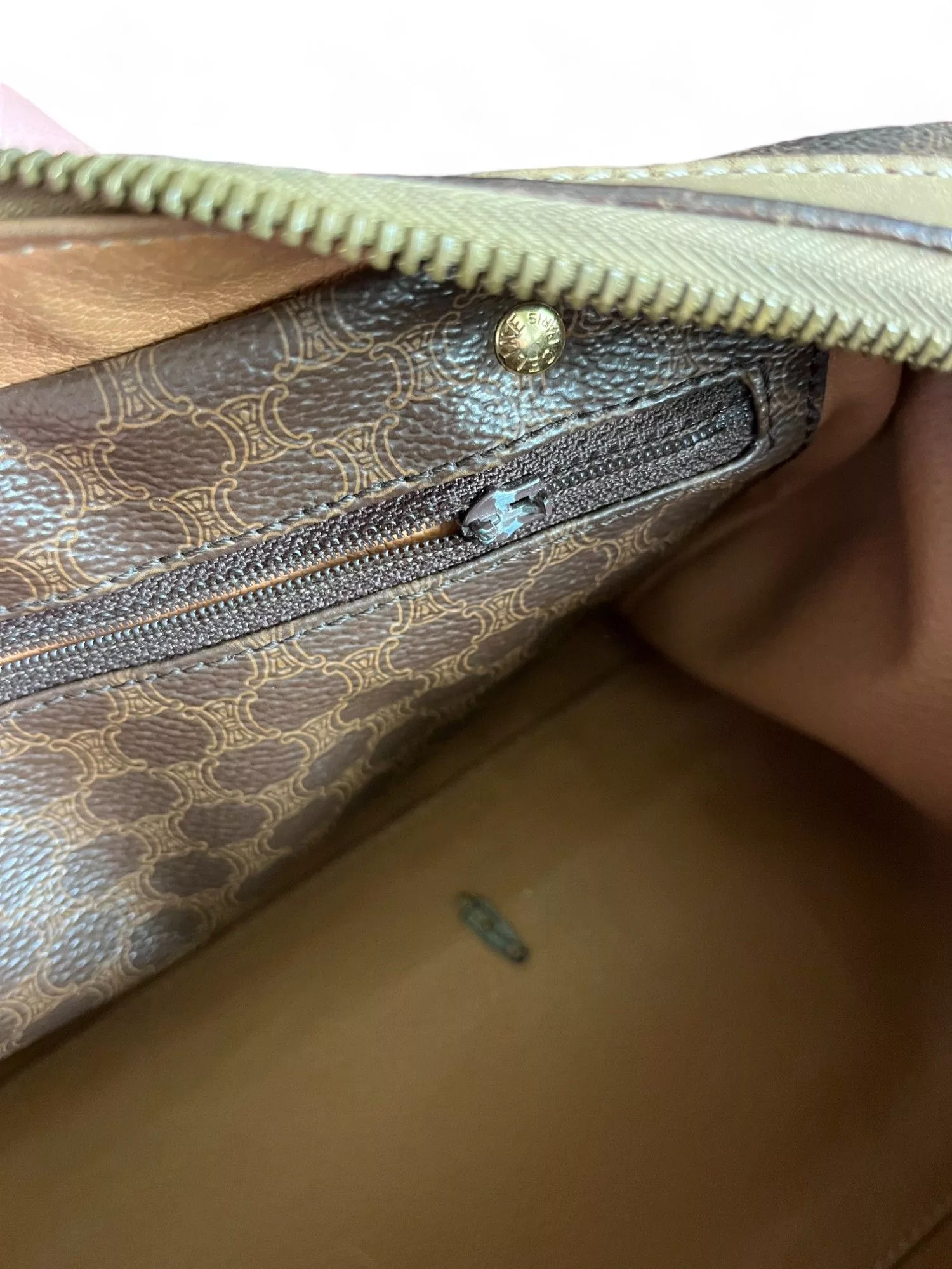 Celine Handle Bags Celine - Mini Boston Handbag Brown Beige Leather Monogram