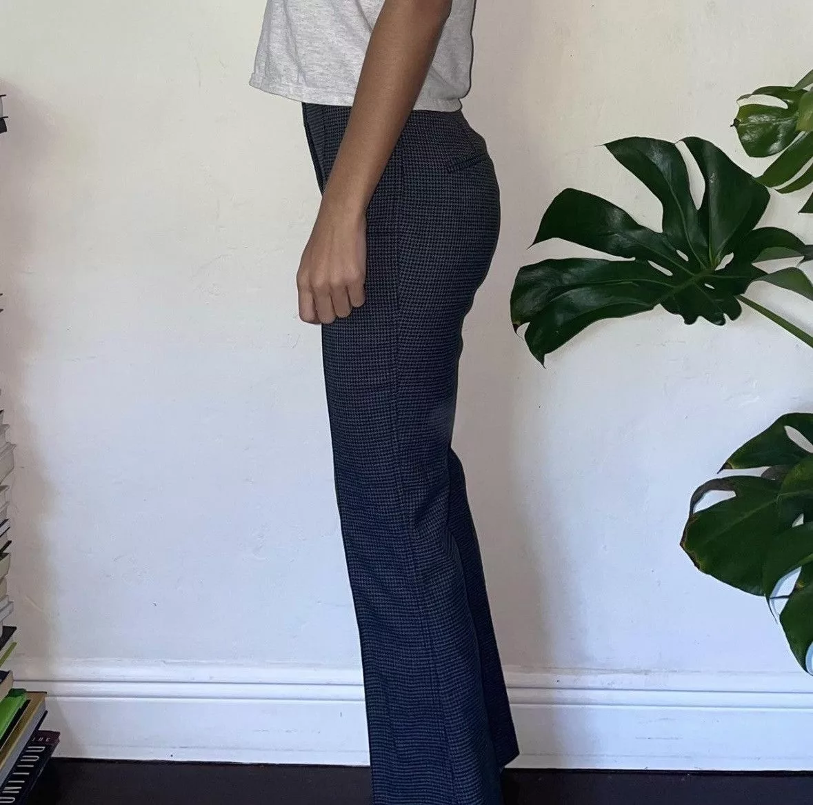 Helmut Lang Pants Helmut Lang Houndstooth Print Wool Trousers Gray