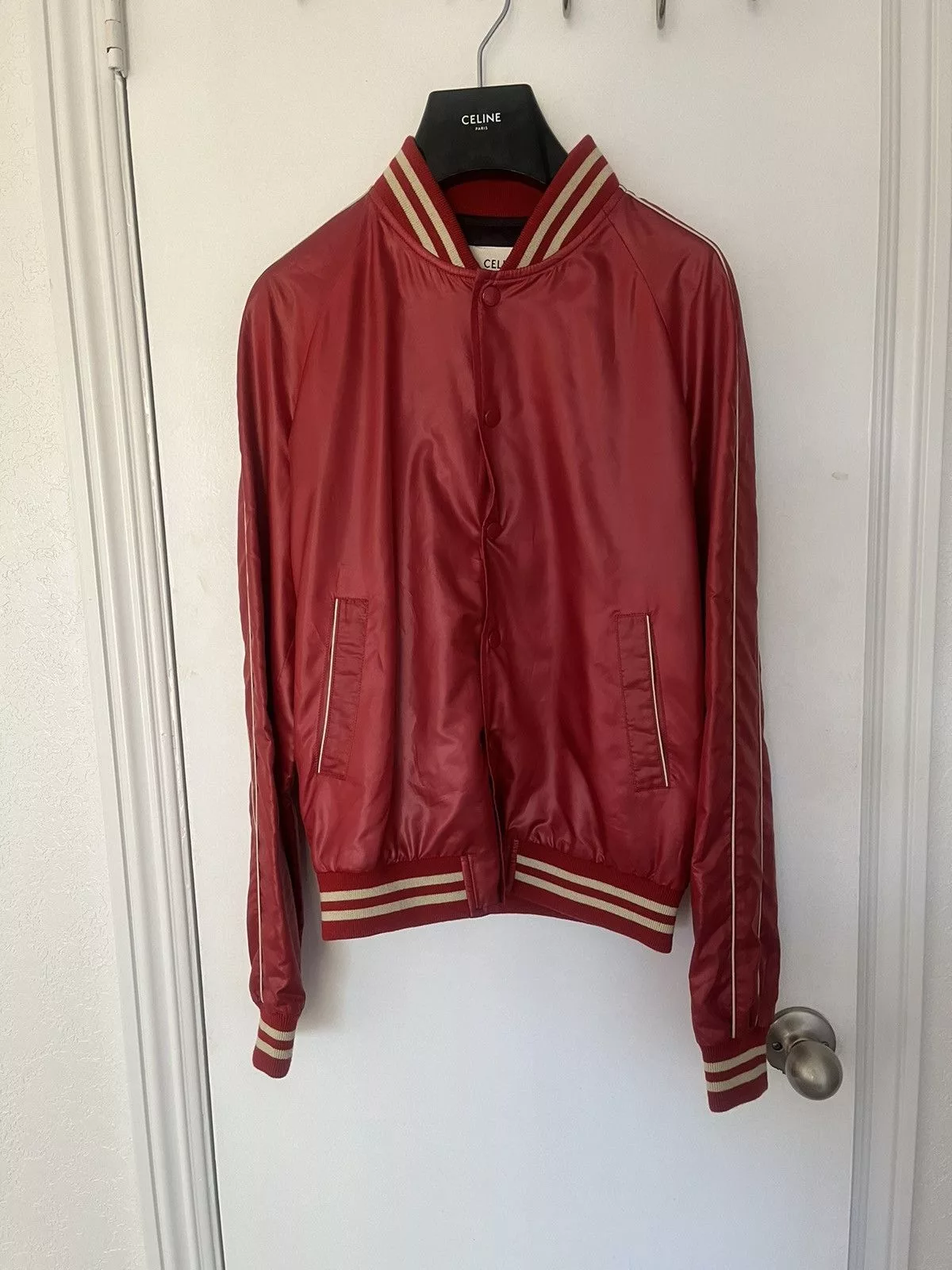 Celine Light Jackets Celine Teddy College in Lightweight Nylon Red