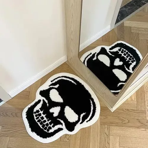 Handmade Miscellaneous 3D Handmade Gothic Skull Head Soft Rug Gray
