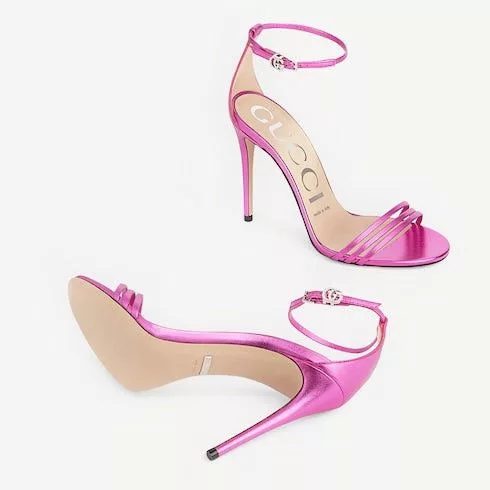Gucci Miscellaneous Gucci Double G Metallic Heeled Sandals SIZE 37.5 Pink
