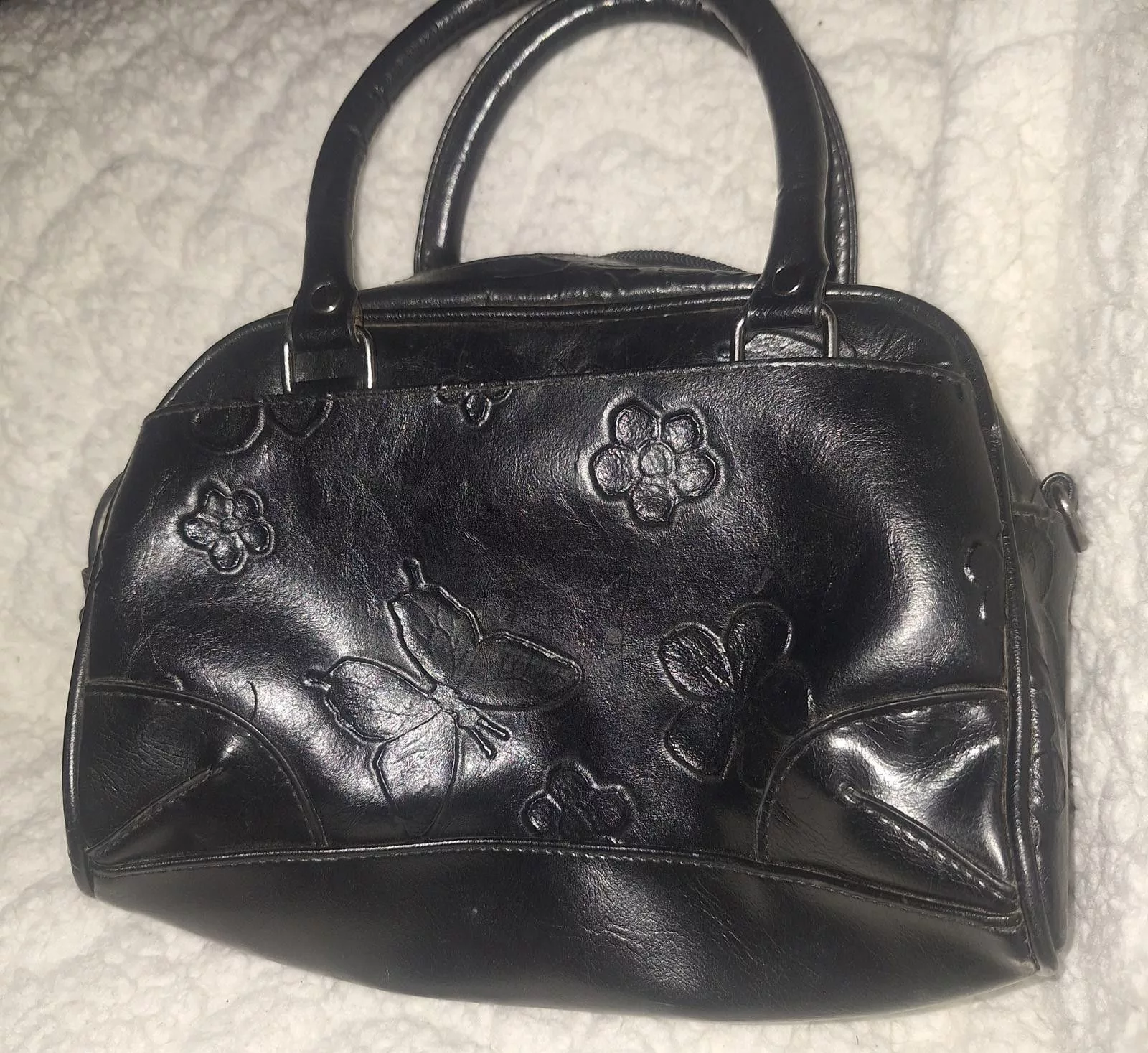 Designer Mini Bags Designer Flower Embossed Leather Purse - Black