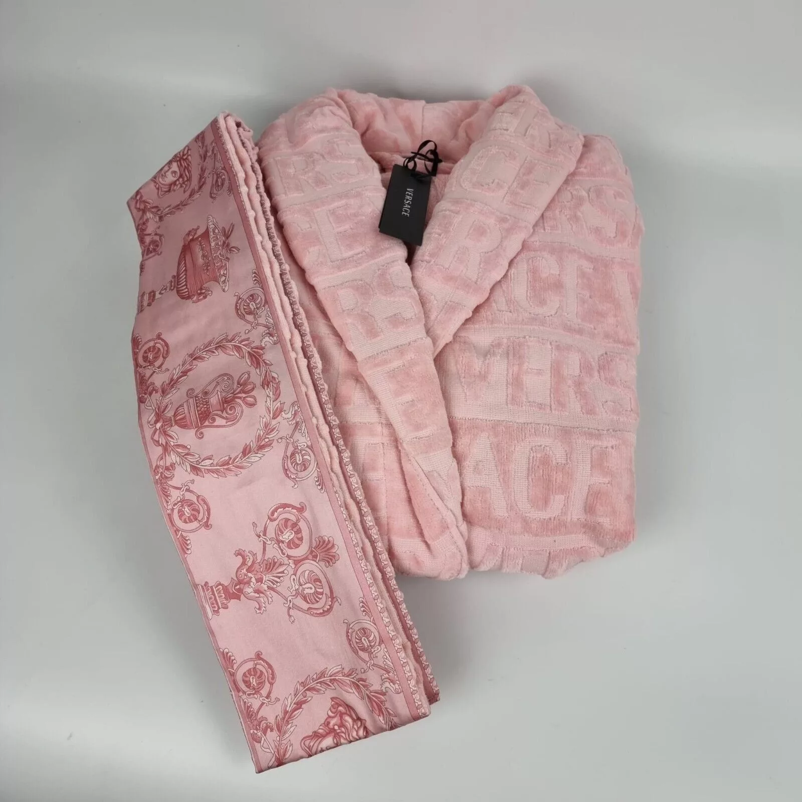 Versace Light Jackets Versace Baroque Print Light Pink Long Bathrobe New S