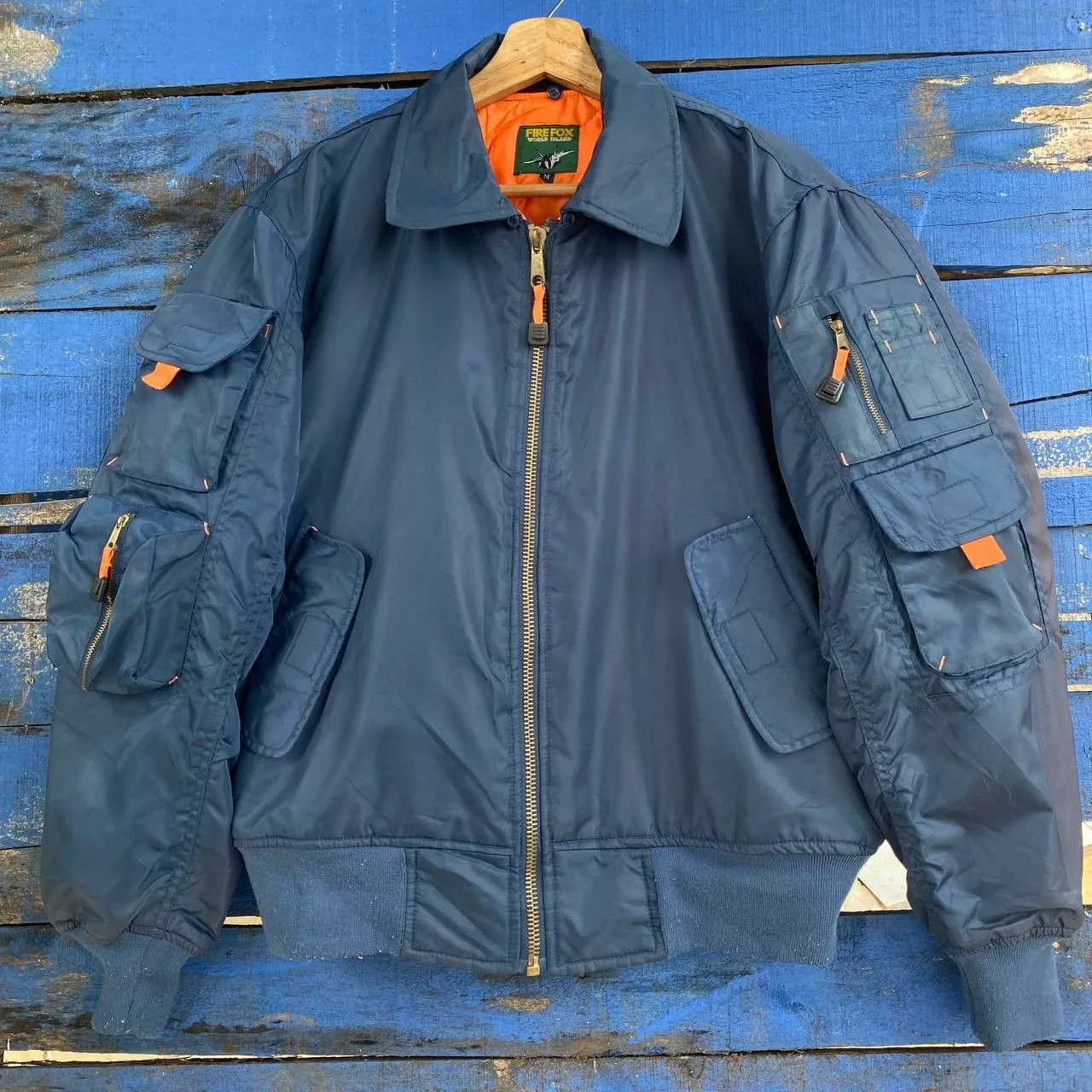 Vintage Bombers Vintage Fire Fox Bomber Jacket multi pocket Sun Faded