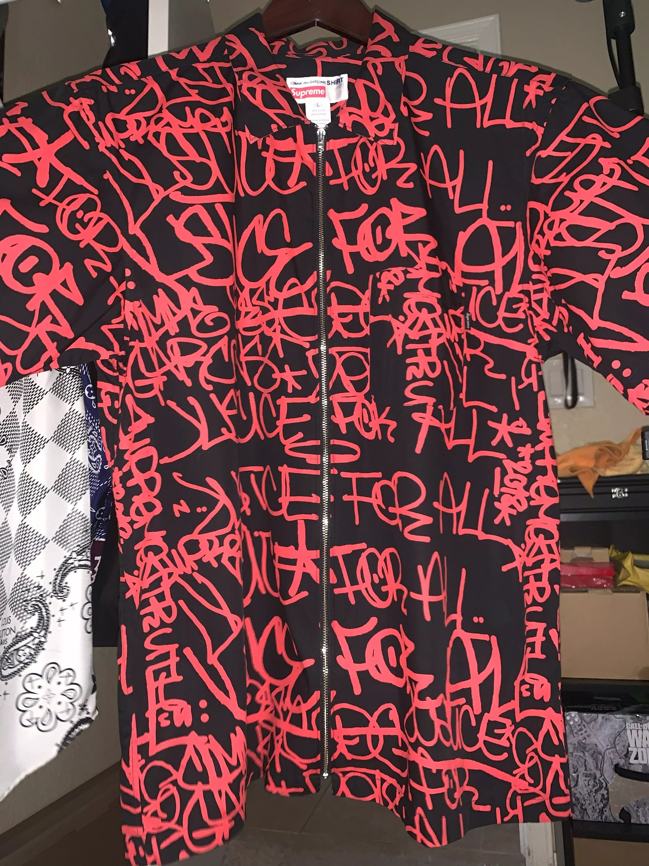Supreme Shirts Button Ups Supreme CDG FW18 Zip Up Shirt Black