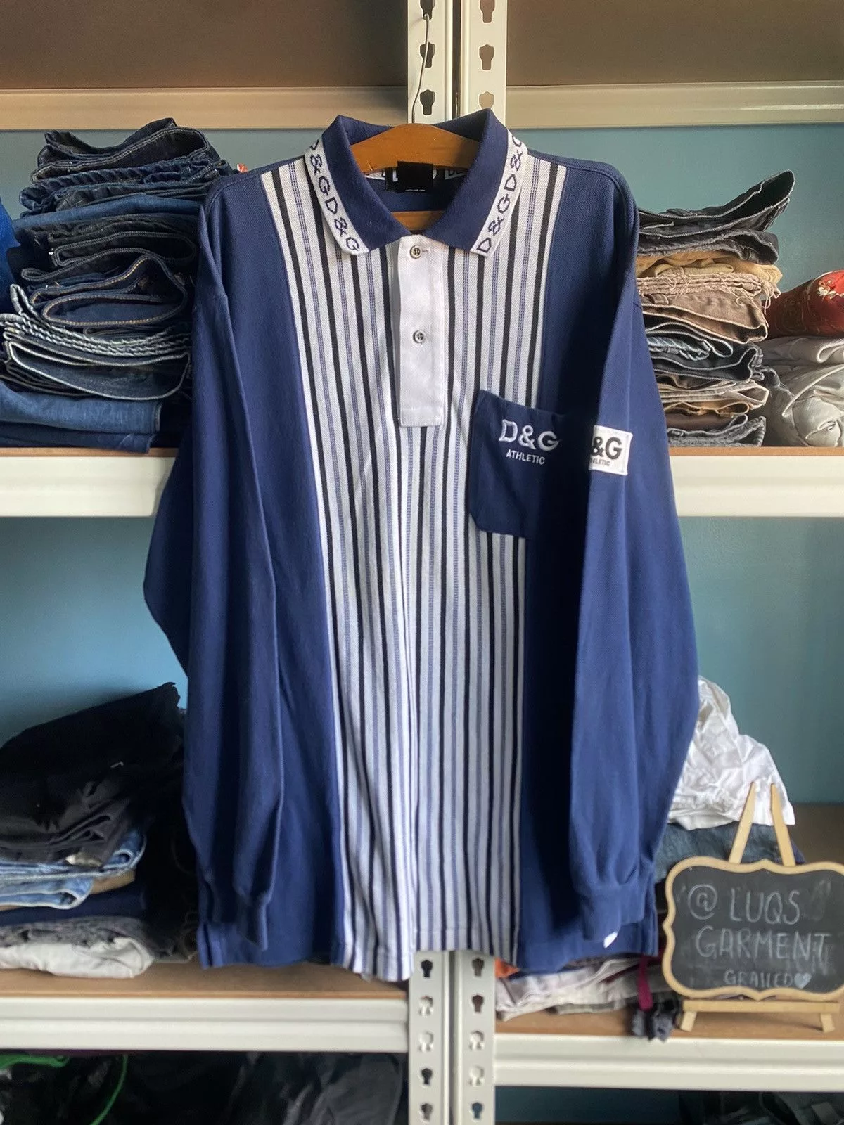 Dolce & Gabbana Polos Dolce & Gabbana × Vintage Vintage Dolce Gabbana Long Sleeve Polo Shirt With Stripe Blue Streetwear