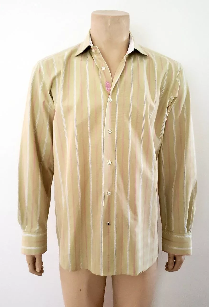 Robert Graham Shirts Button Ups Robert Graham shirt L men's olive pink stripe cotton Multi