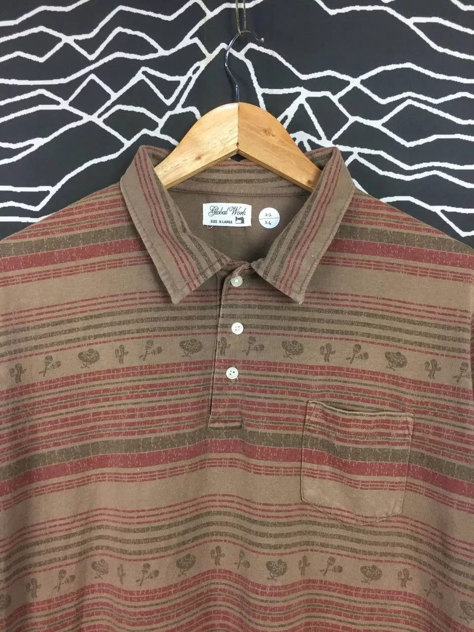 Global Work Polos Global Work × Japanese Brand Global Work Aztec Native Patterned Polo Tee Brown Streetwear