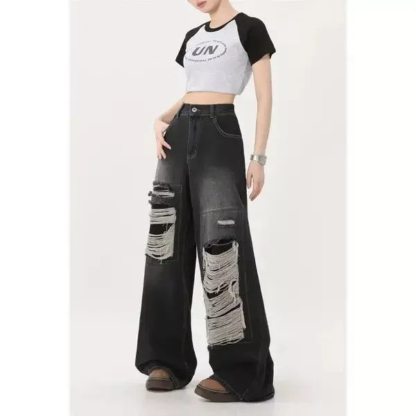 Jean Denim Gothic Black Jeans High Waist