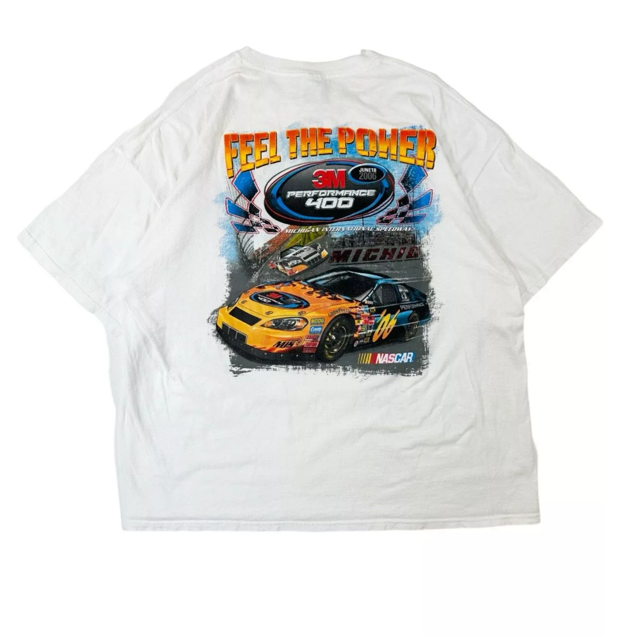 Vintage Short Sleeve T Shirts Vintage 2006 3M Feel the Power Graphic Racing T Shirt White Streetwear