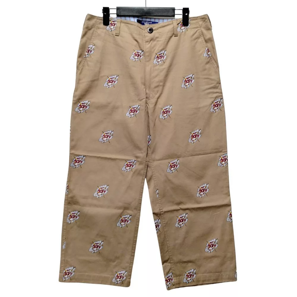 Comme des Garcons Cropped Pants Printed Pattern Cotton Beige