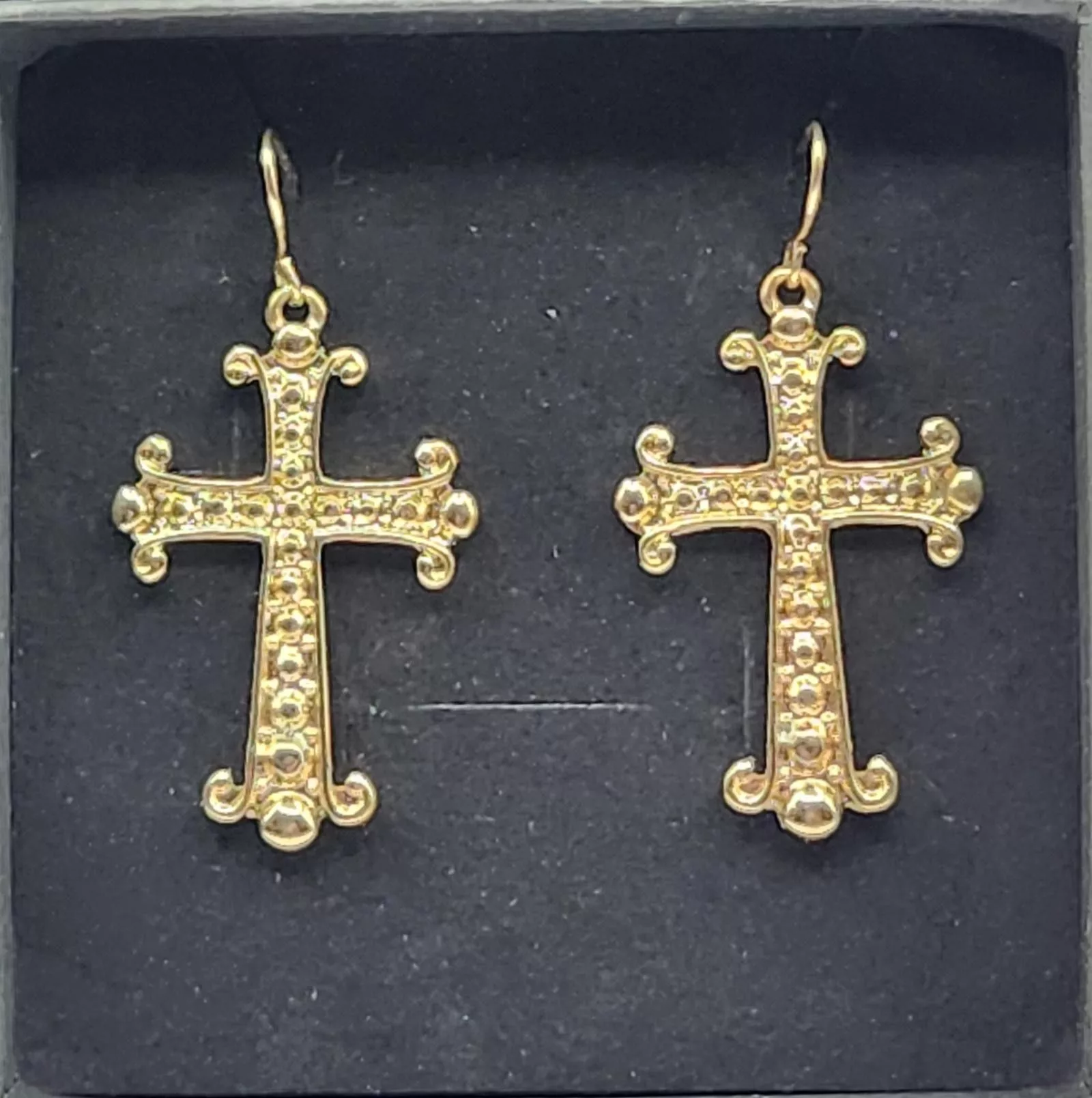 Designer Earrings Designer NWT Gold Tone Cross Dangle Earrings by Raphael
