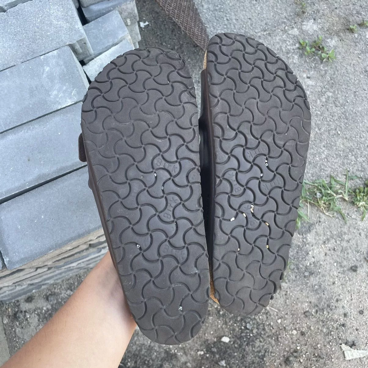 Brown leather Birkenstock sandals slip on Germany Multi Luxury