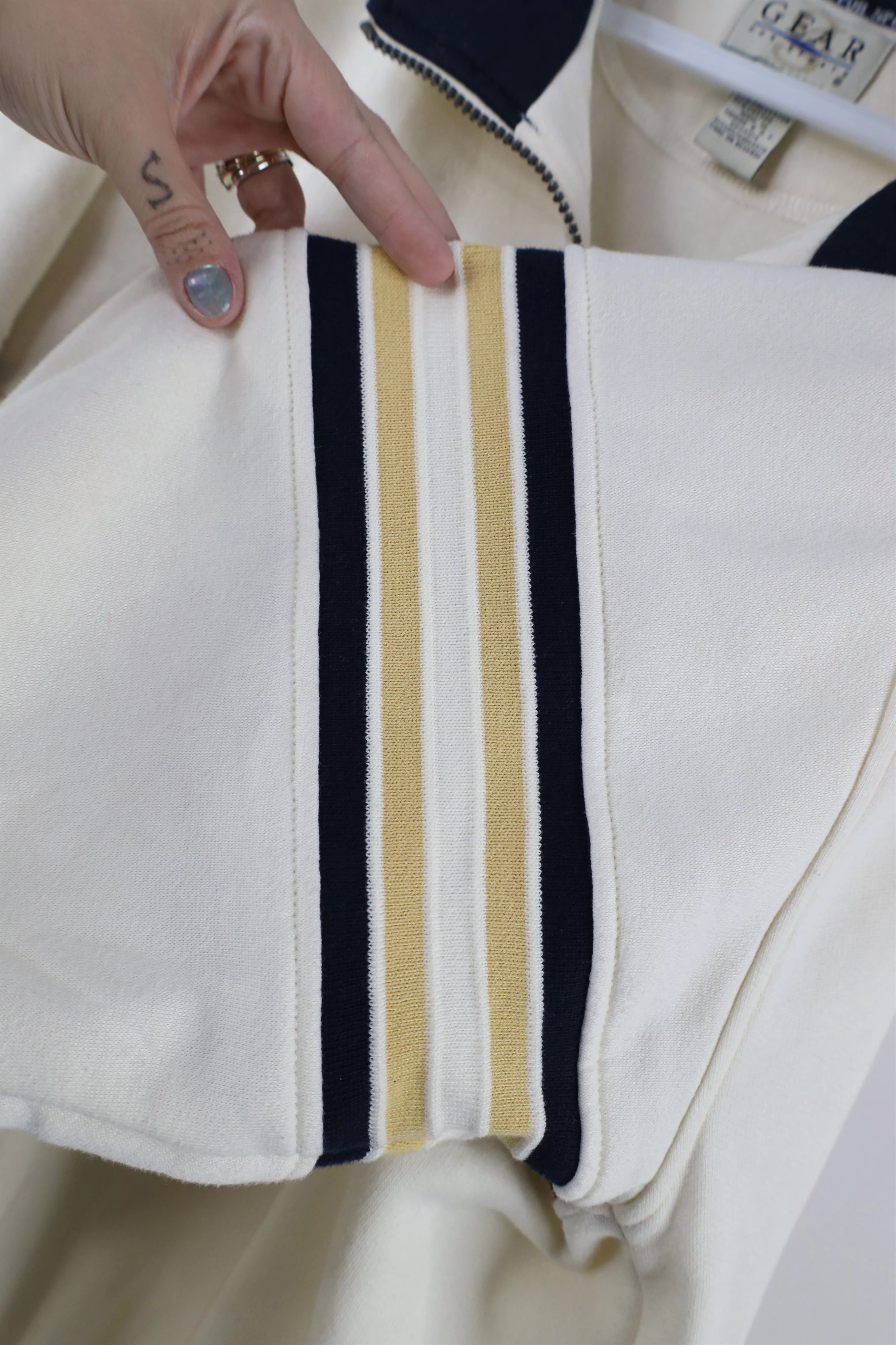 Vintage Sweatshirts Hoodies Vintage 90s Maumee Bay Half Zip Pullover Sweatshirt Cream Beige
