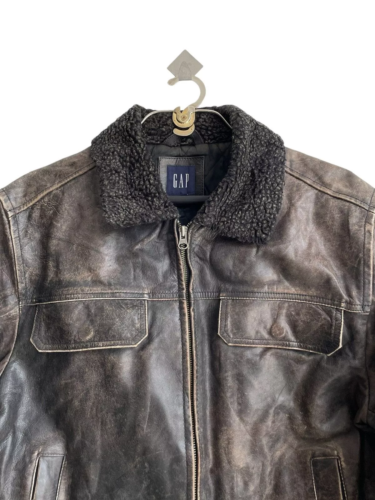 Gap Leather Jackets 1990s GAP 🇺🇸 Fur Neck Leather Biker Jacket Black