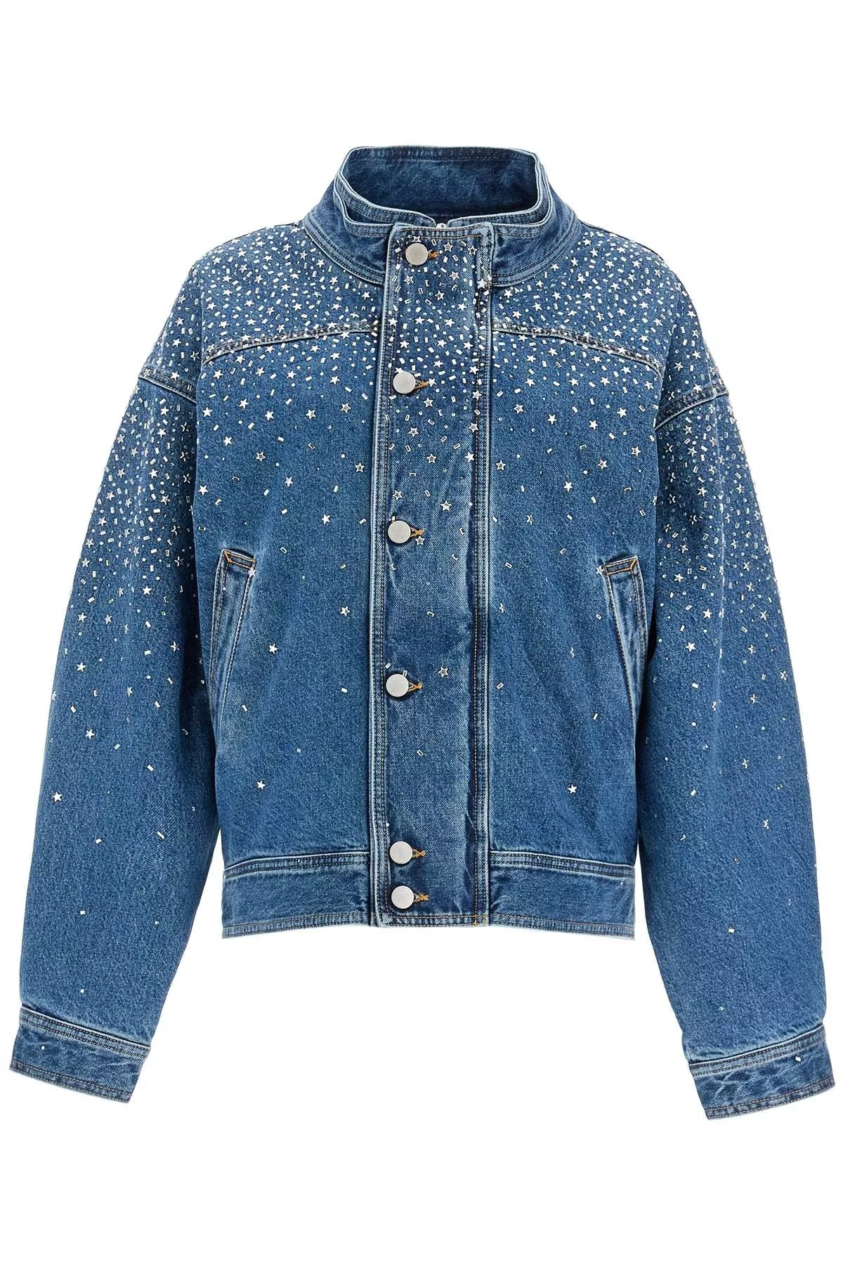 Alessandra Rich Jackets ALESSANDRA RICH Denim Bomber Jacket With Rhin Blue