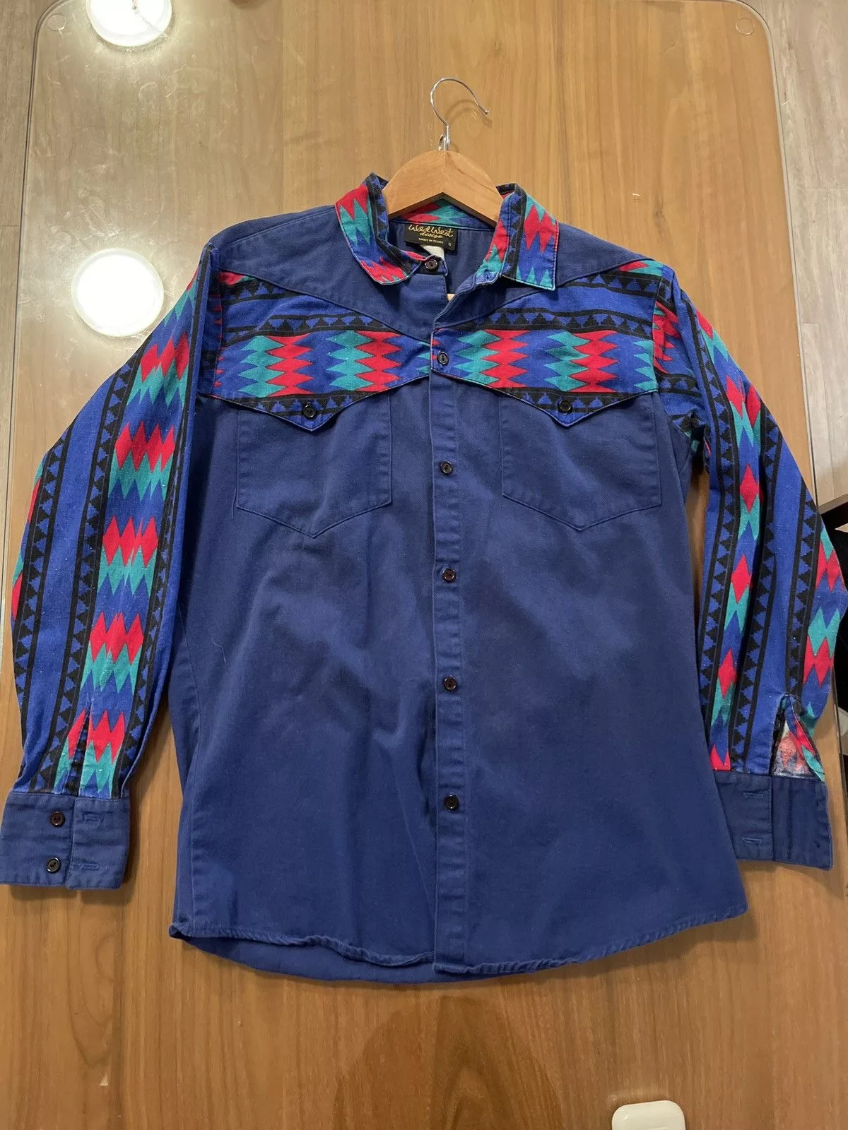 Vintage Shirts Button Ups Vintage Funky Western Button Down Blue