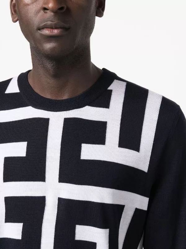 Balmain Sweaters Balmain o1w1db10624 Maxi Monogram Wool Sweater in Black