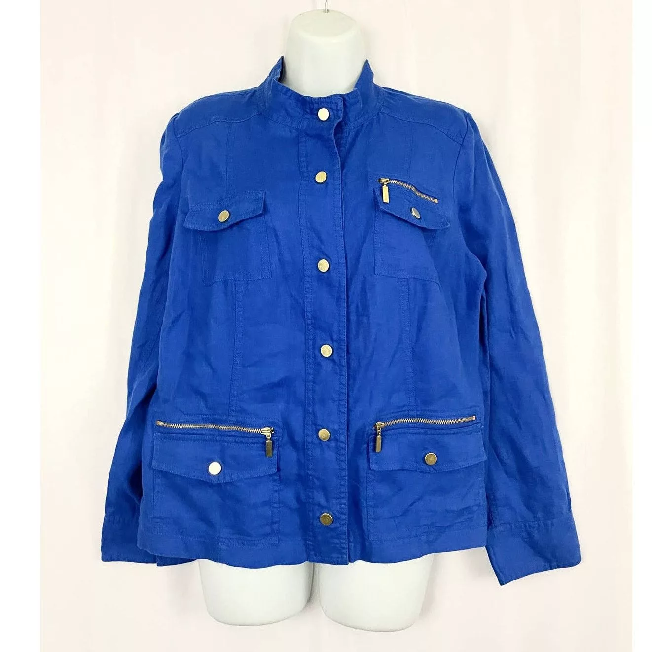 Chicos Jackets Chicos Chico’s Cobalt Blue Jacket Shacket Sz 1 100% Linen Women's